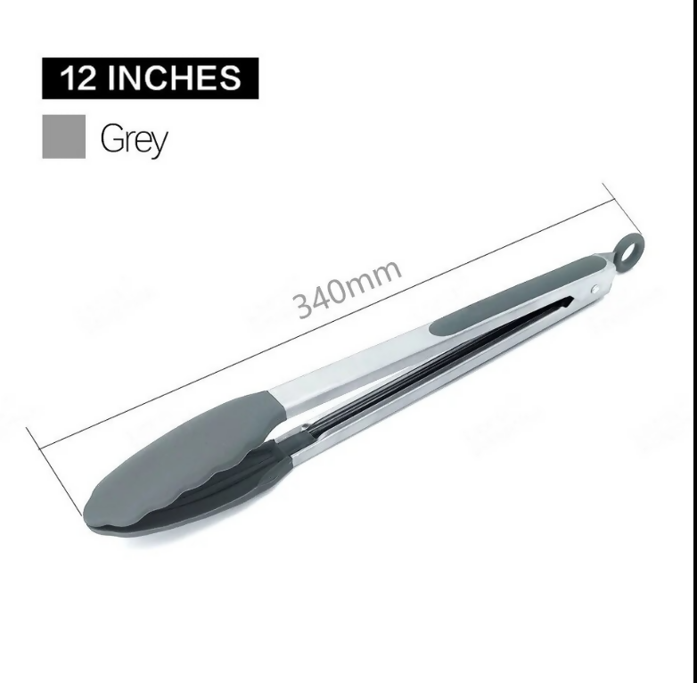Anygleam Tong Stainless Steel Large Grey Handle Clip Heat Resistant Cooking Baking Salad Steak Kitchen Gadget