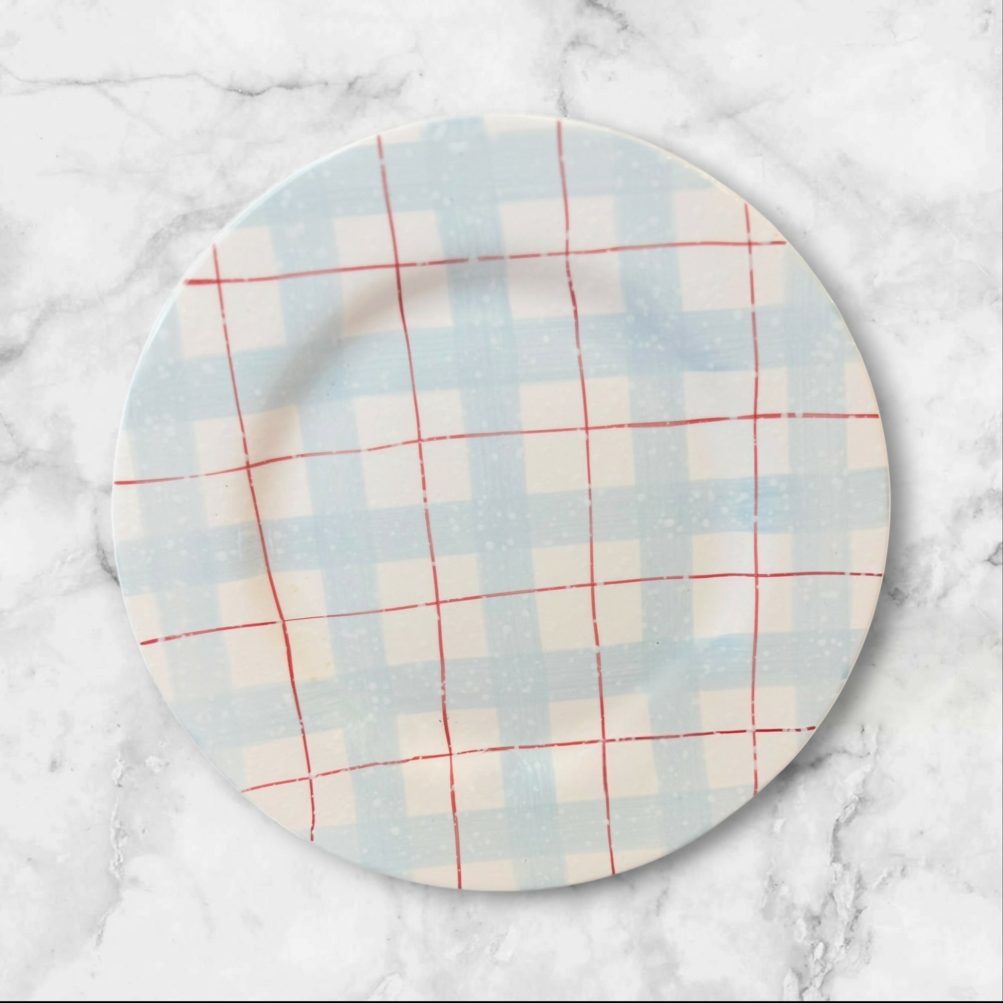 HOME Plaid Salad Plates Set of 4 | Blue Red Check | Excellent Condition