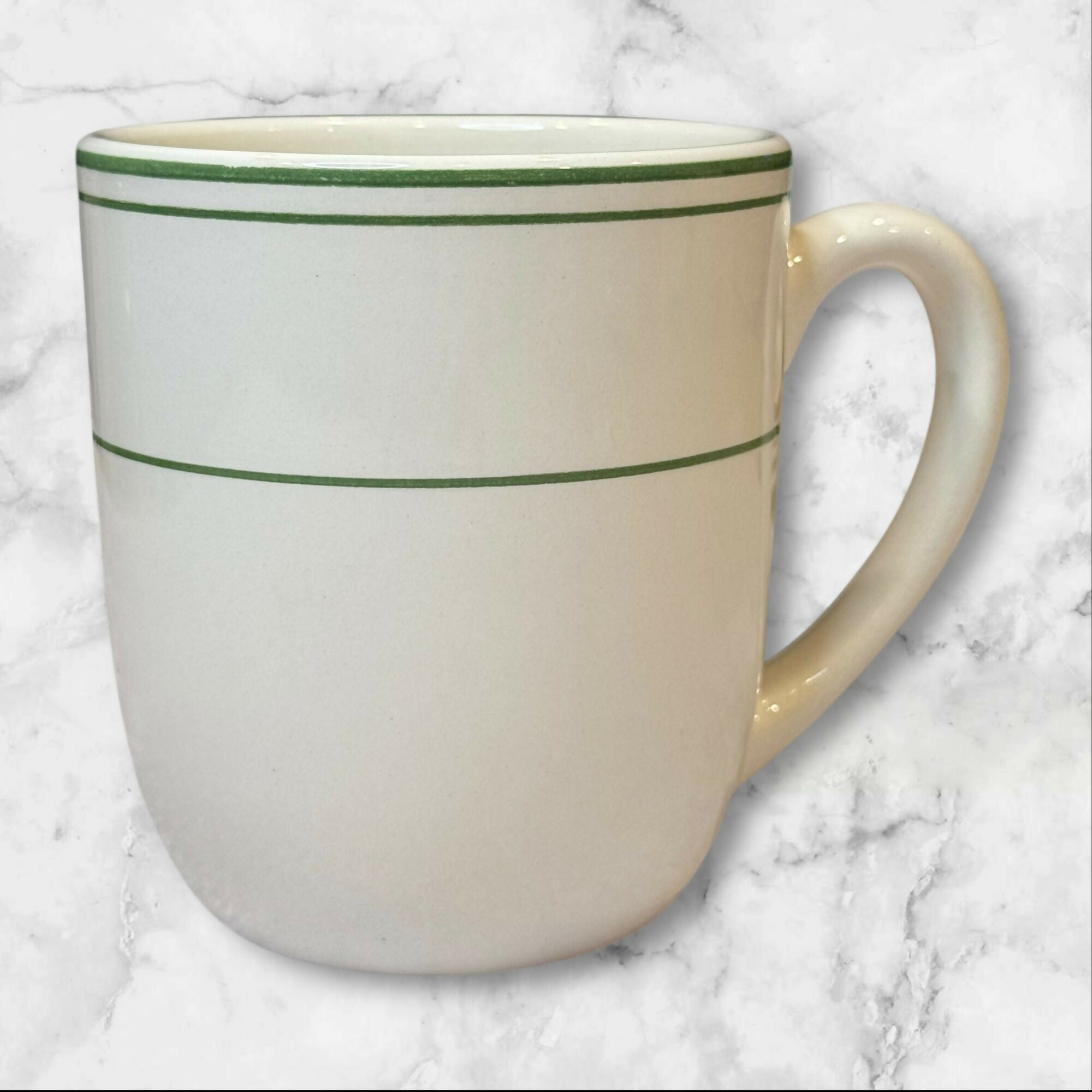 Pottery Barn Bistro Green Rim Stoneware Mugs | Set of 4 | Excellent Condition