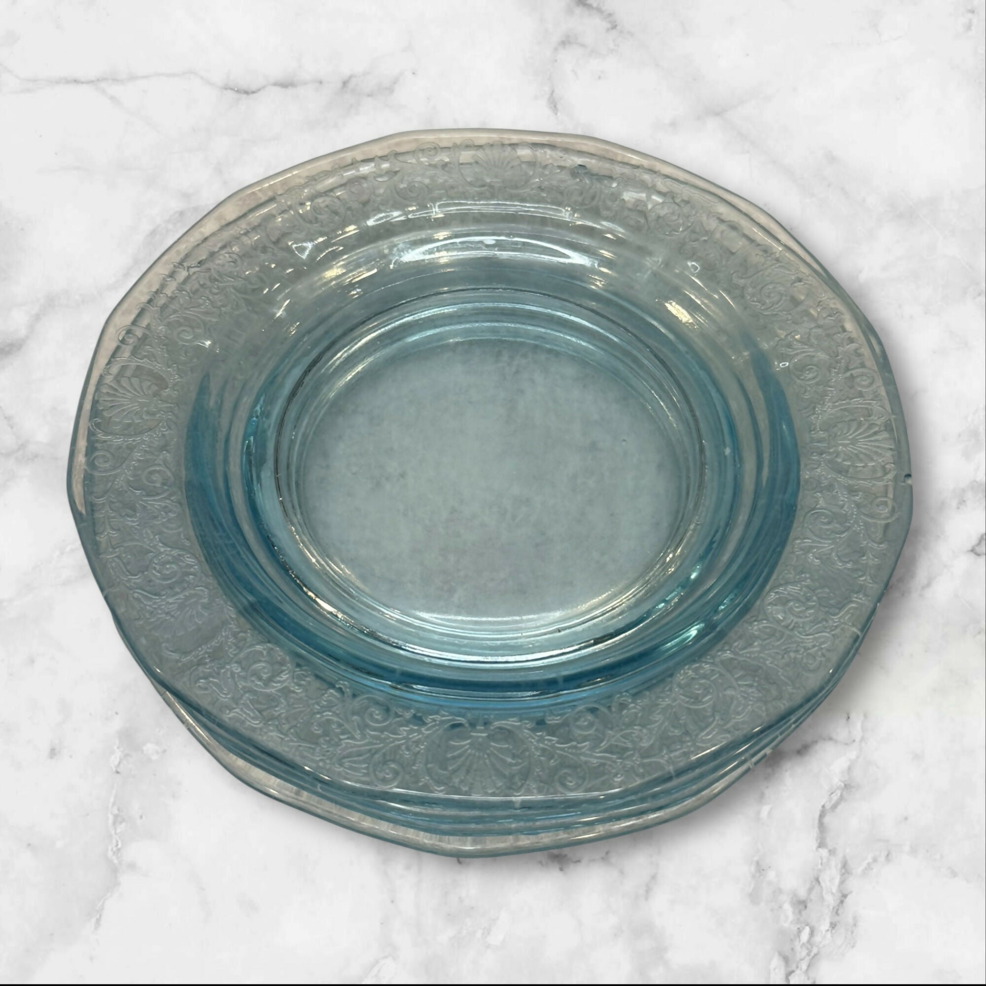 Fostoria Versailles Blue Finger Bowls & Underplates | Set of 4 | Great