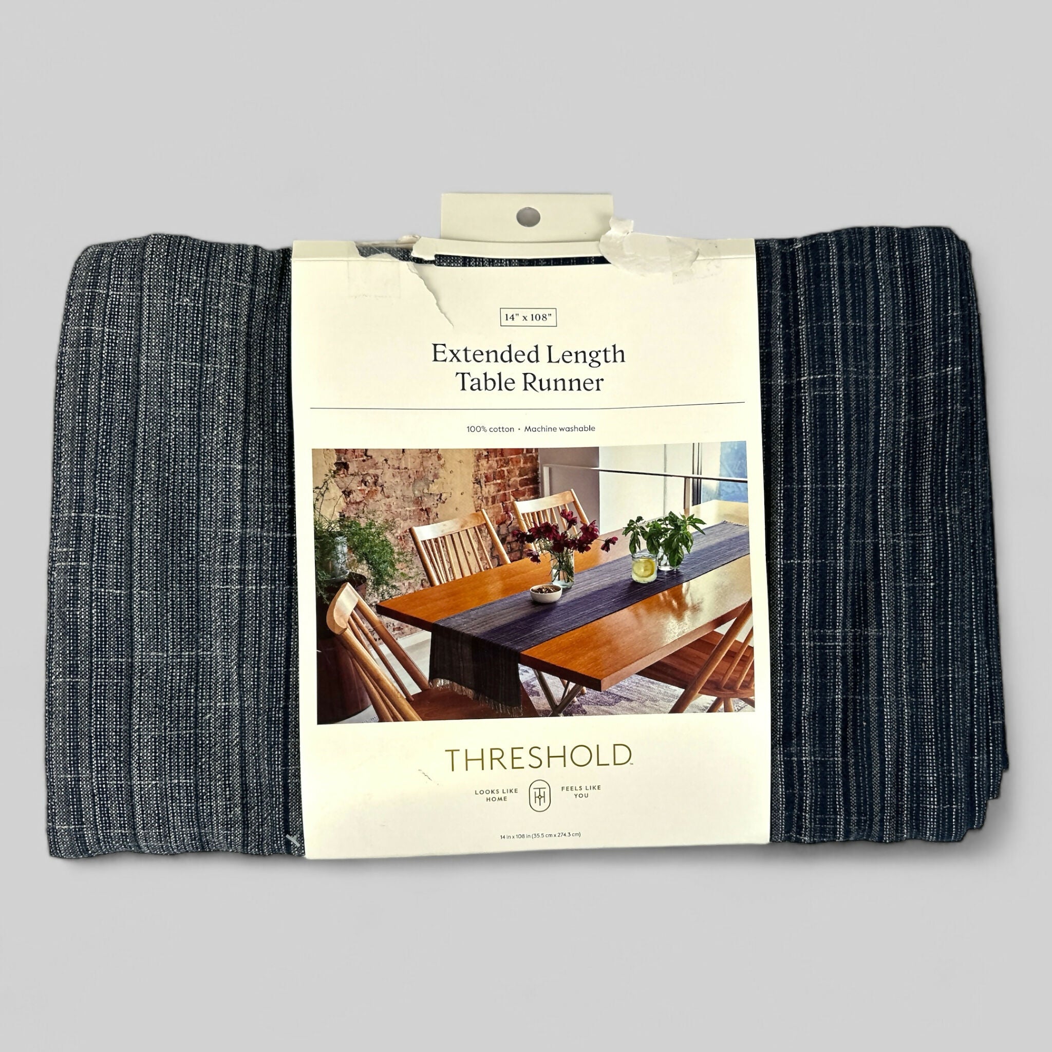108 x 14 Cotton Striped Table Runner Blue - Threshold