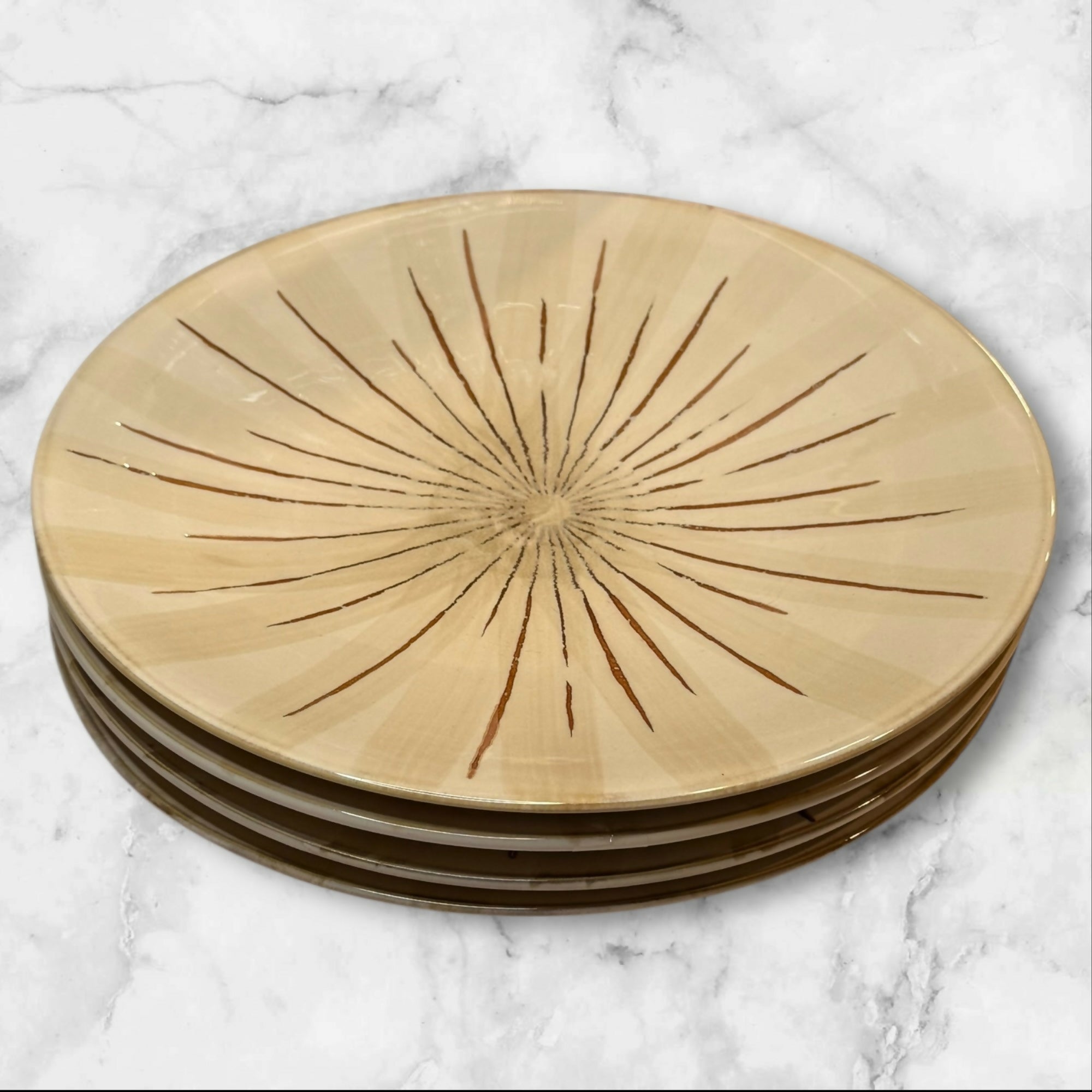 Pier 1 Sanctuary Dinner Plates Set of 4 | 11.5” Tan Starburst