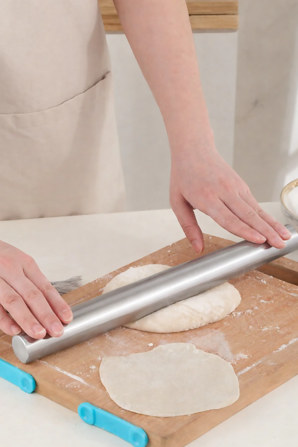 Anygleam Silver Stainless Steel Rolling Pin – 1 Pc Professional Buffet & Restaurant Kitchenware
