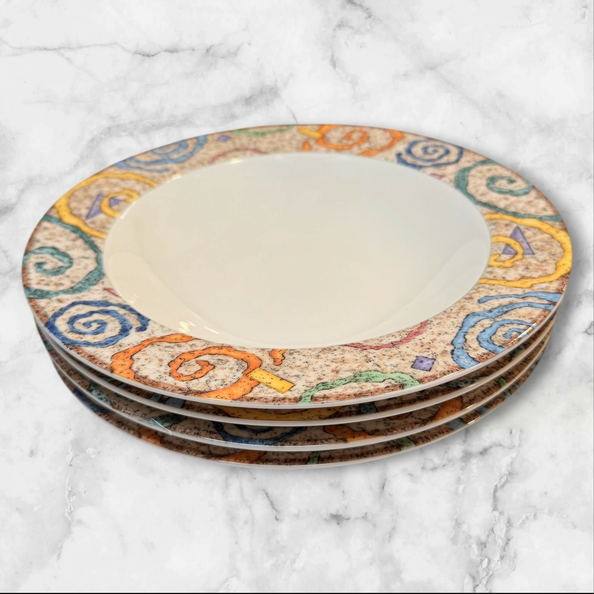 Sakura Spectrum Rim Soup Bowls Set of 4 | 9” | Excellent Condition