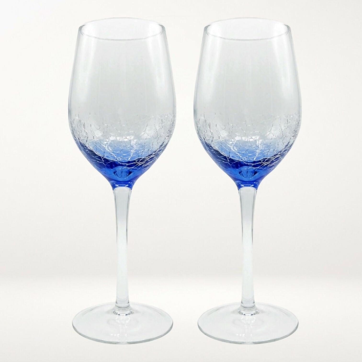 Pier 1 Crackle Blue White Wine Glasses | Set of 2 | Excellent Condition