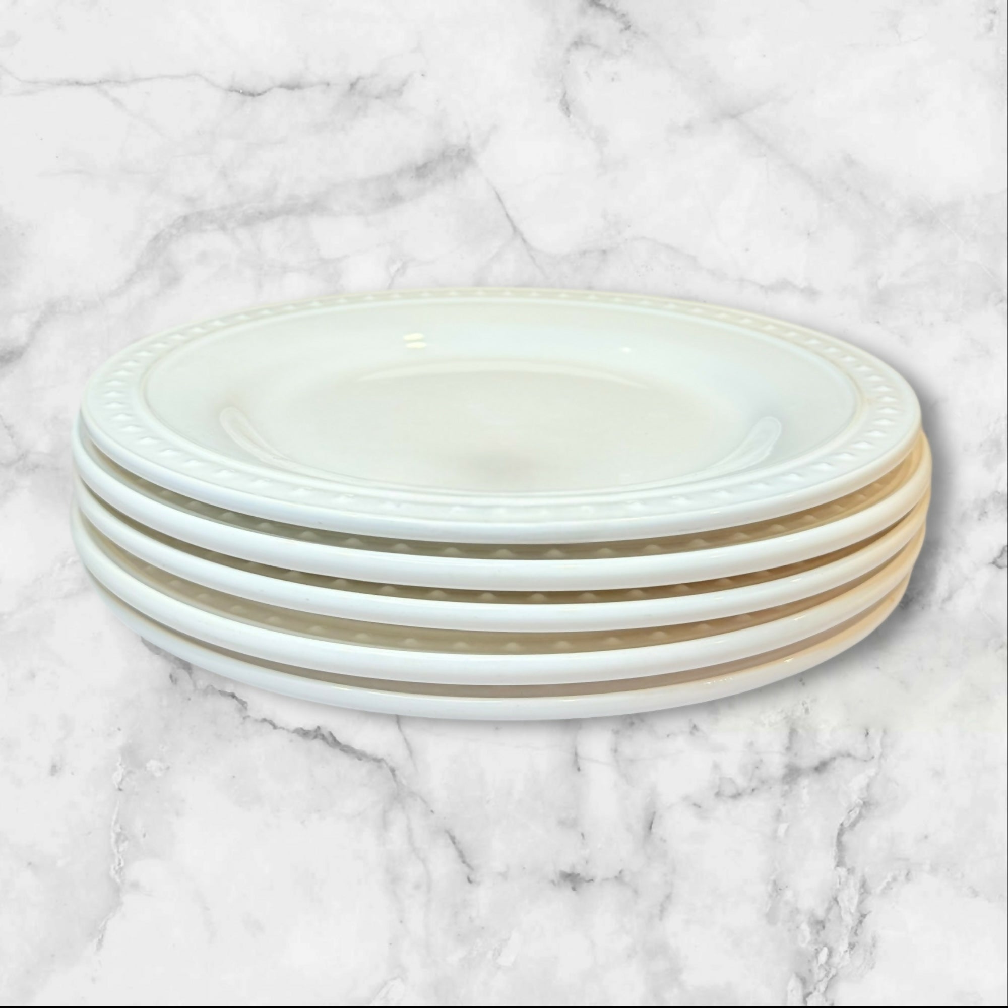 World Market Nantucket White Beaded Dinner Plates | Set of 5 | Excellent Condition