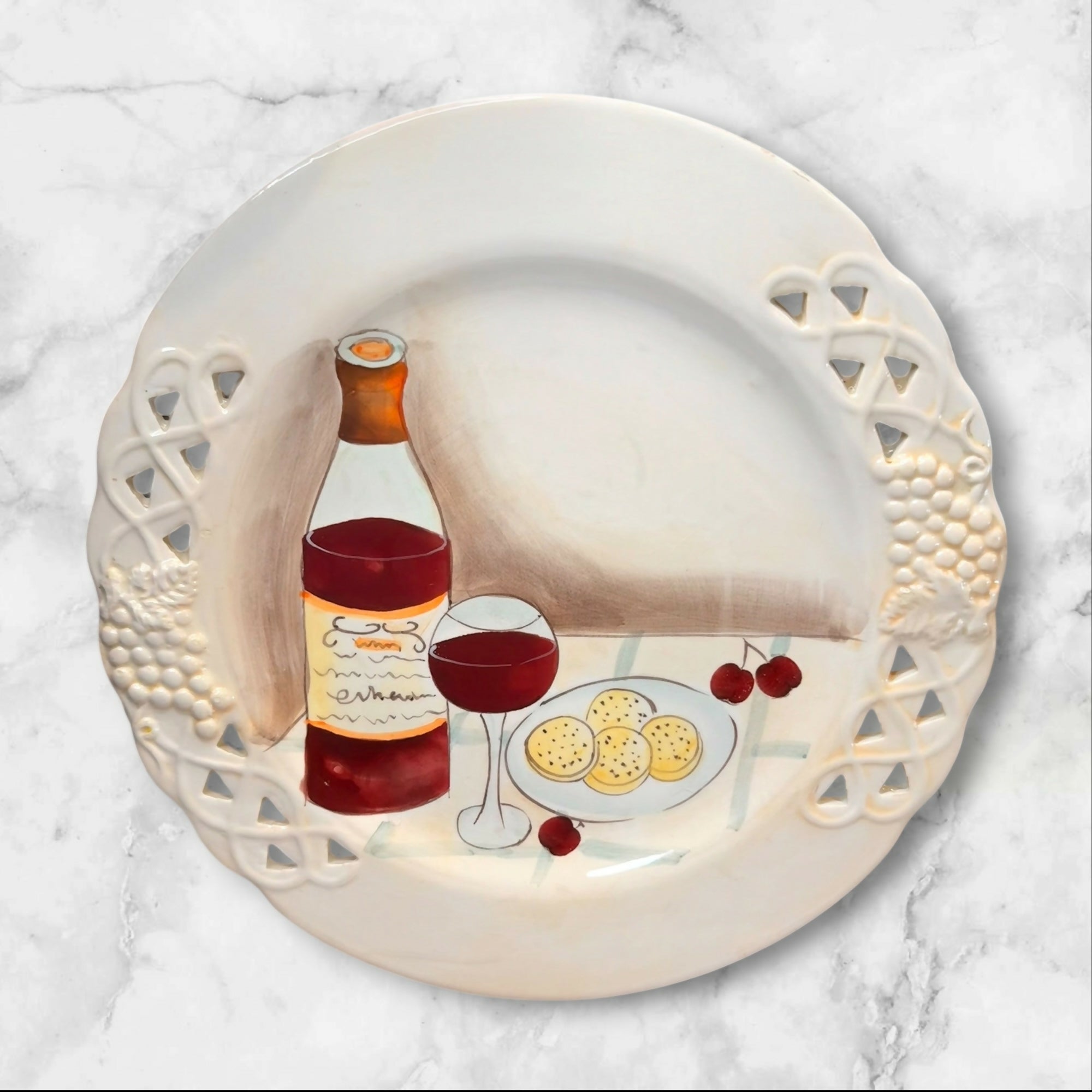Wine & Cheese Ceramic Dinner Plates | Set of 3 | Gently Used