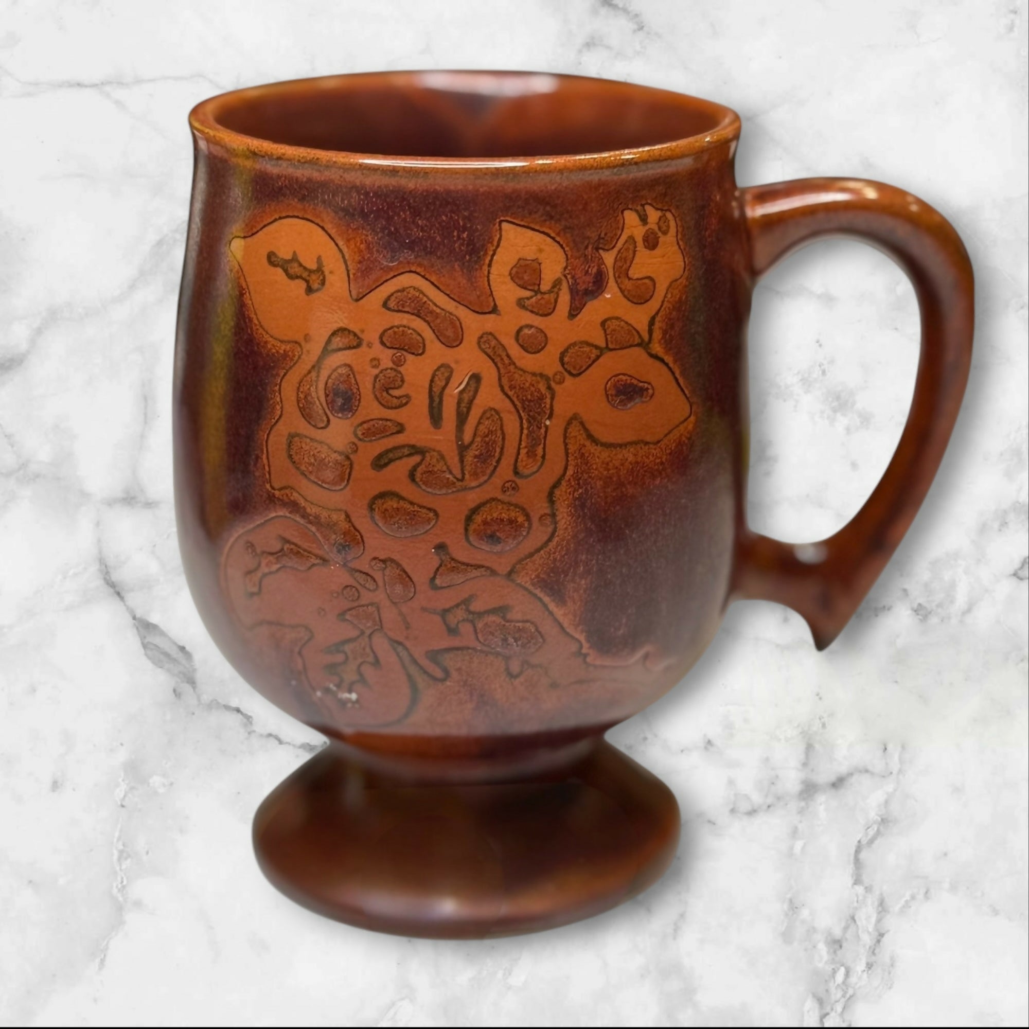 Vintage Reactive Glaze Stoneware Pedestal Mugs | Set of 3 | Excellent Condition