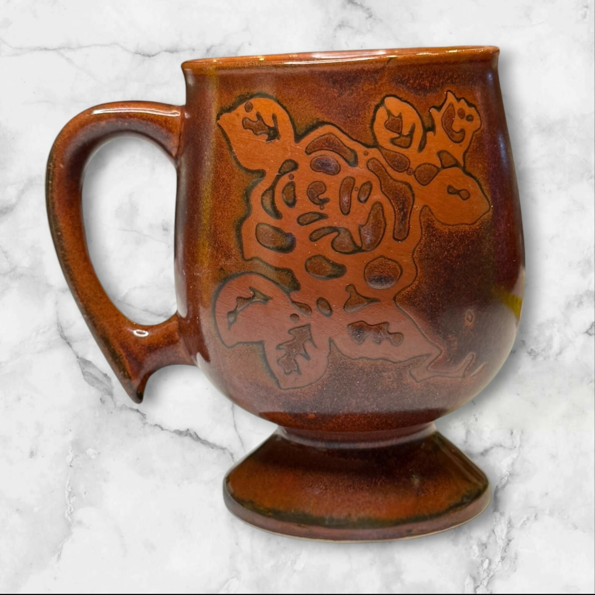 Vintage Reactive Glaze Stoneware Pedestal Mugs | Set of 3 | Excellent Condition