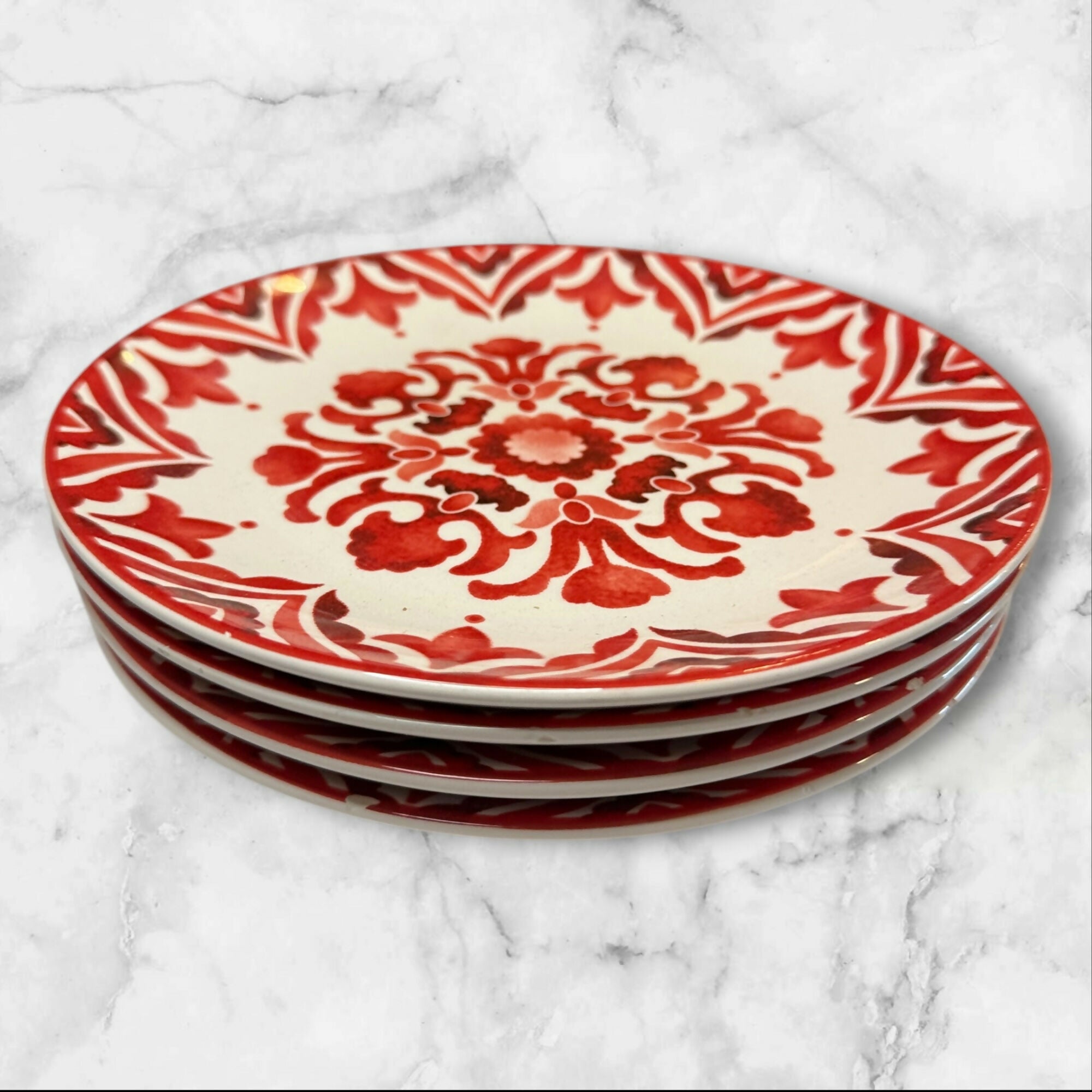 Sur La Table Heat & Soul Red Floral Salad Plates | Set of 4 | Good Condition