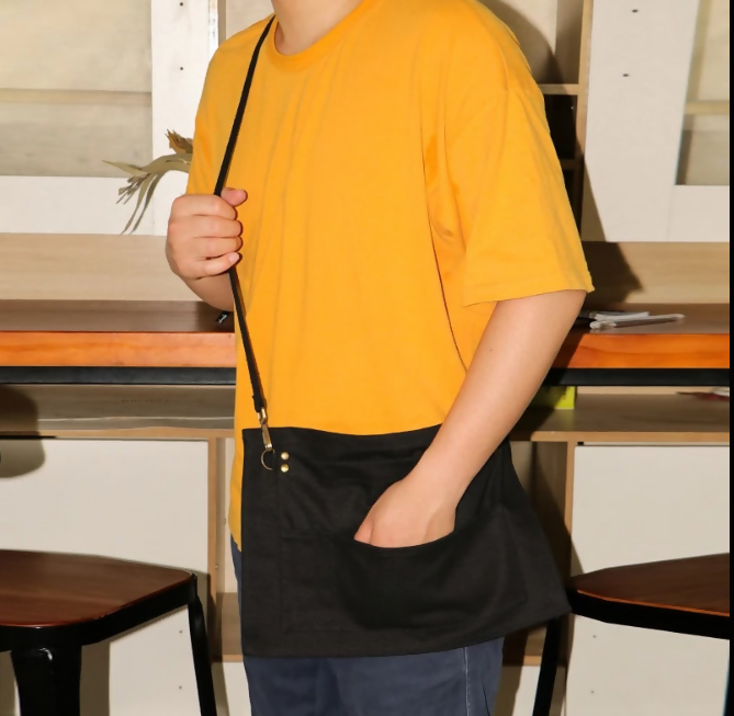 Anypron Black Tie-Dye Waist Apron with Pockets for Chef Waiter Waitress