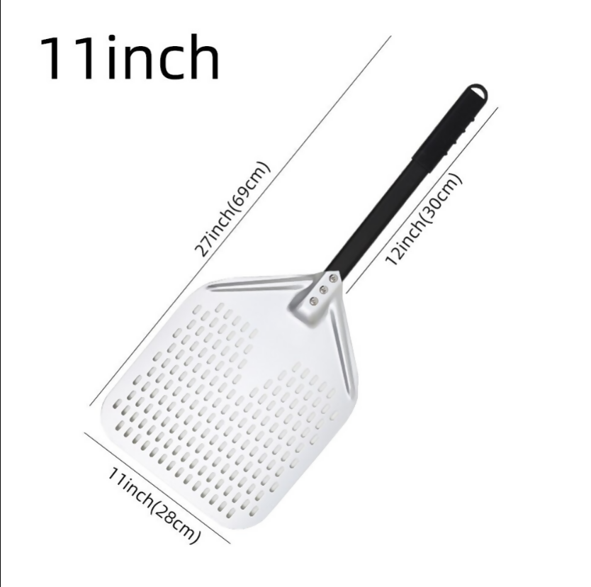Anygleam Pizza Shovel 28cm X 84cm Silver for Perforated Peel with Metal Handle Oven Turning Baking Accessory