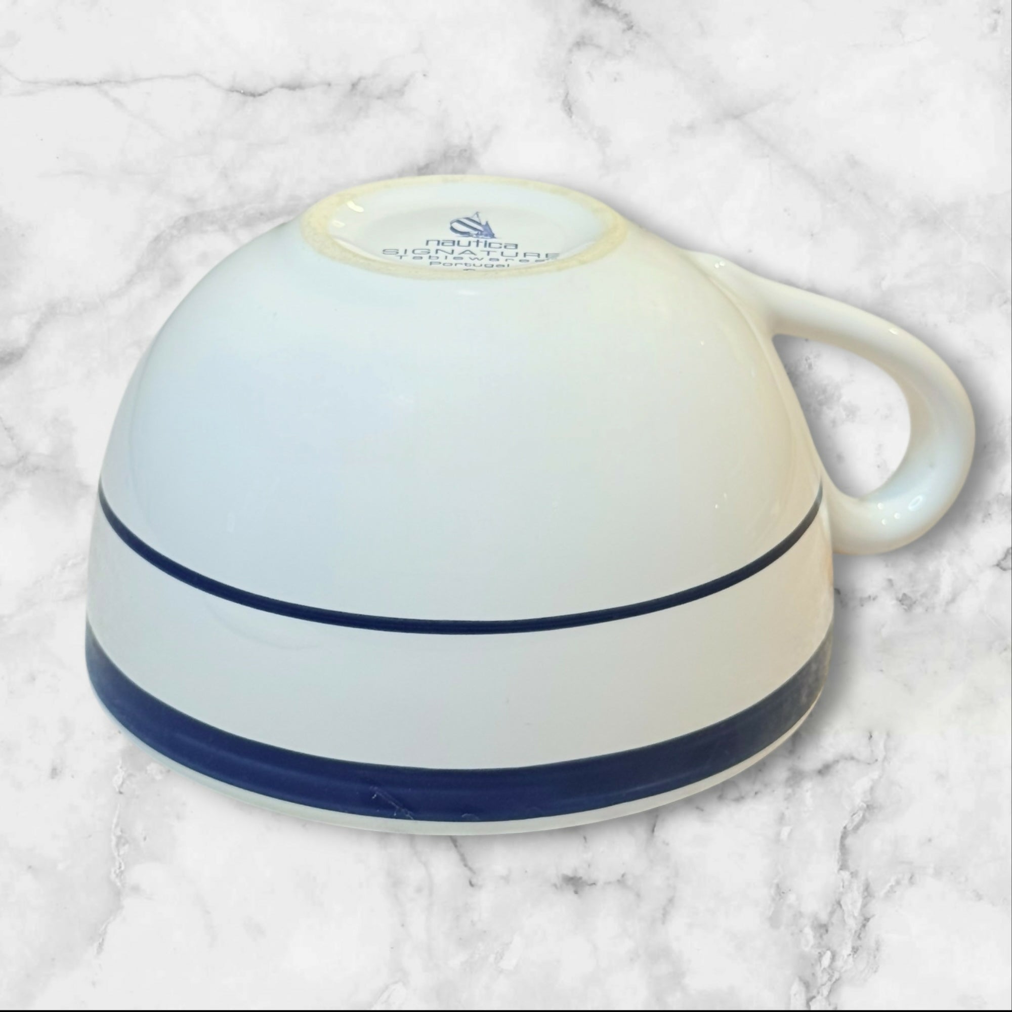 Nautica Signature Cup Saucer Set Blue Stripe | Set of 4 | Excellent Cond