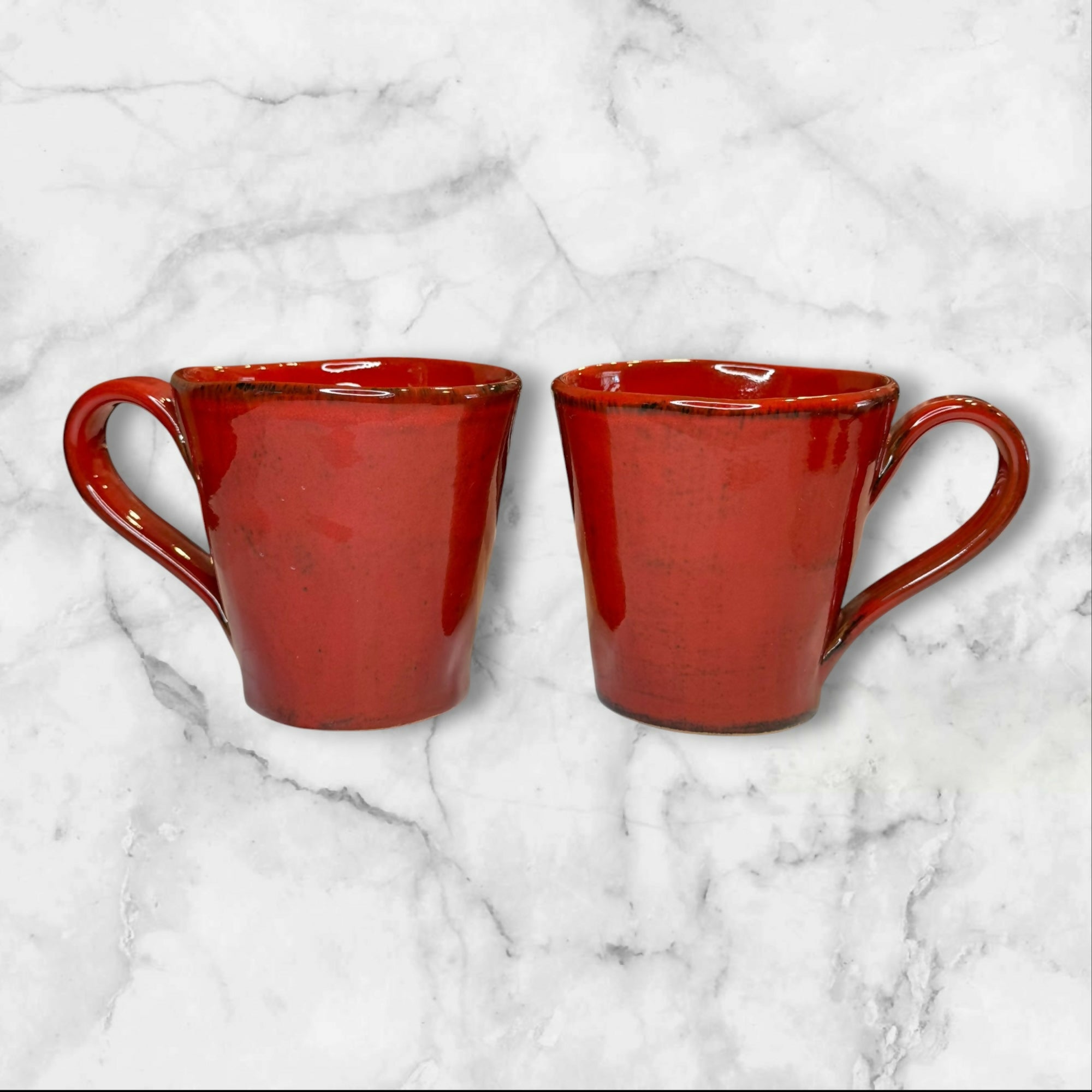 Crate & Barrel Camden Rustic Red Freeform Mugs | Set of 4 | Excellent Condition