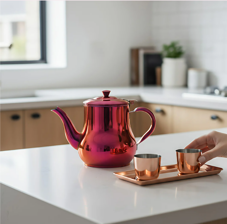 Anygleam Red Rainbow Stainless Steel Teapot with Filter – Multi-Purpose Kettle for Coffee, Tea, Oil & Seasonings