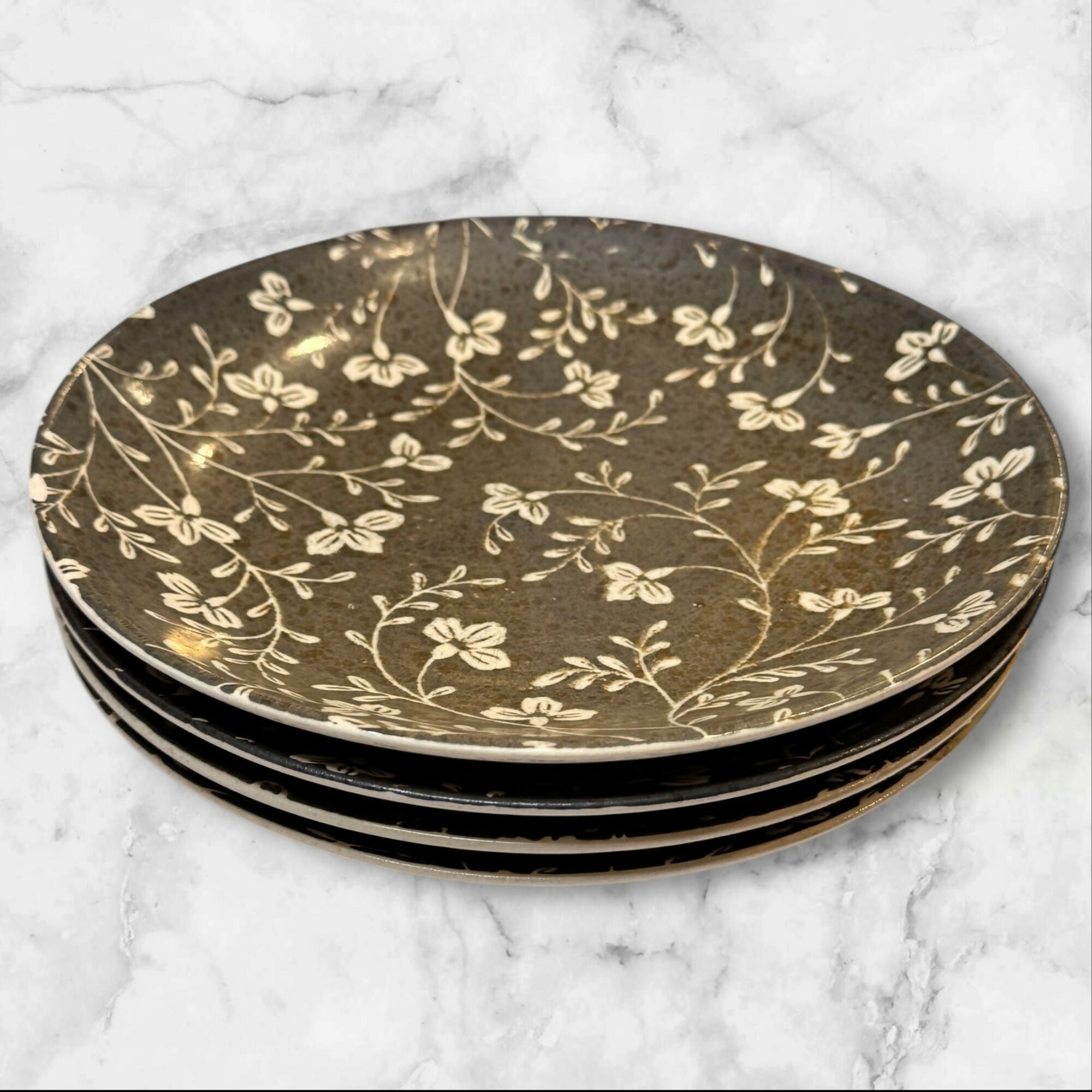 Sango Fresh Flowers Black Salad Plates | Set of 4 | Gently Used