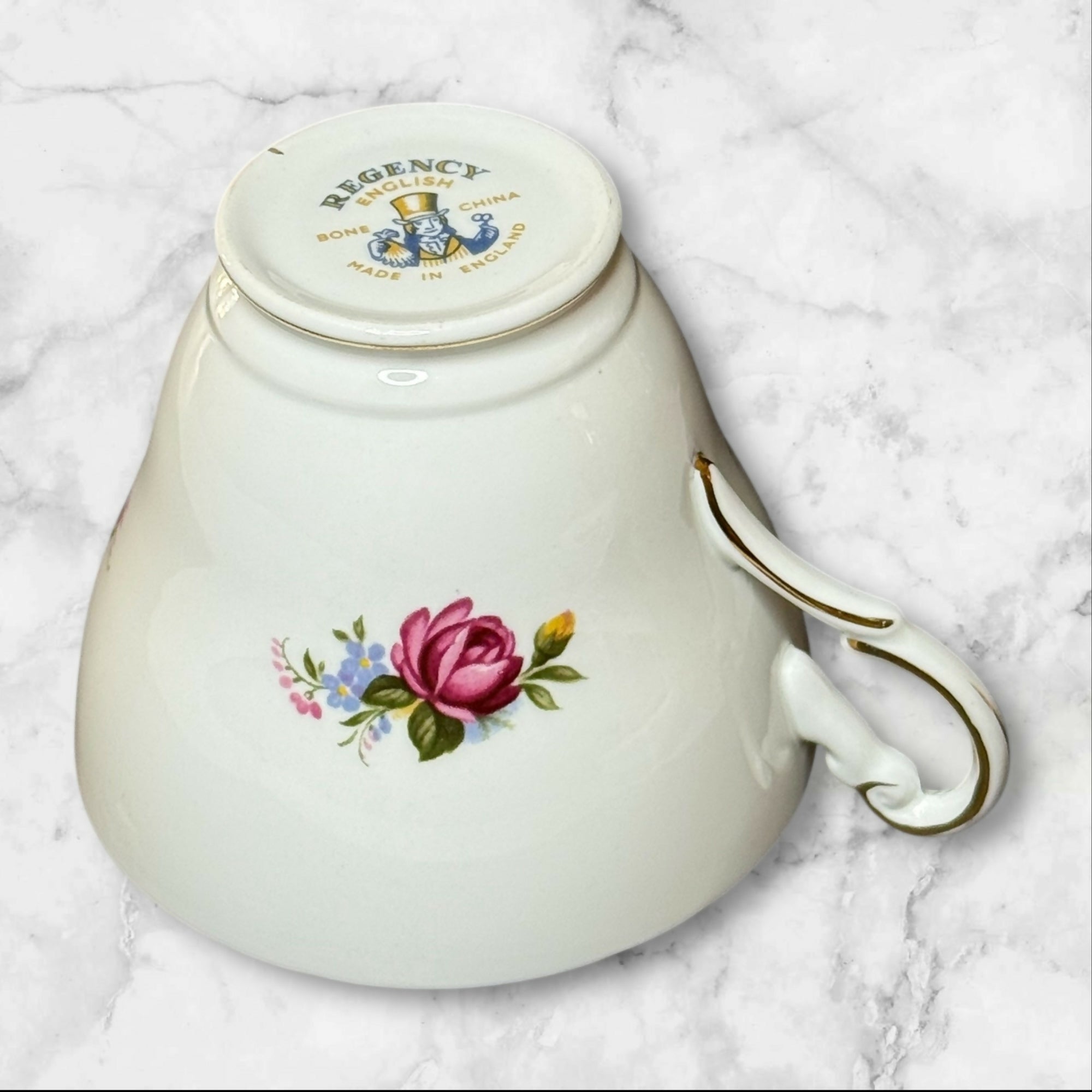 Regency English Bone China Teacup & Saucer | Floral Rose Pattern | England