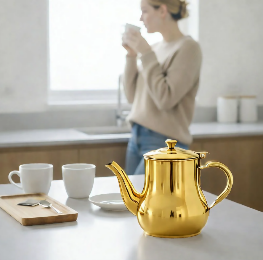 Anygleam Gold Stainless Steel Teapot with Filter – Multi-Purpose Kettle for Coffee, Tea, Oil & Seasonings