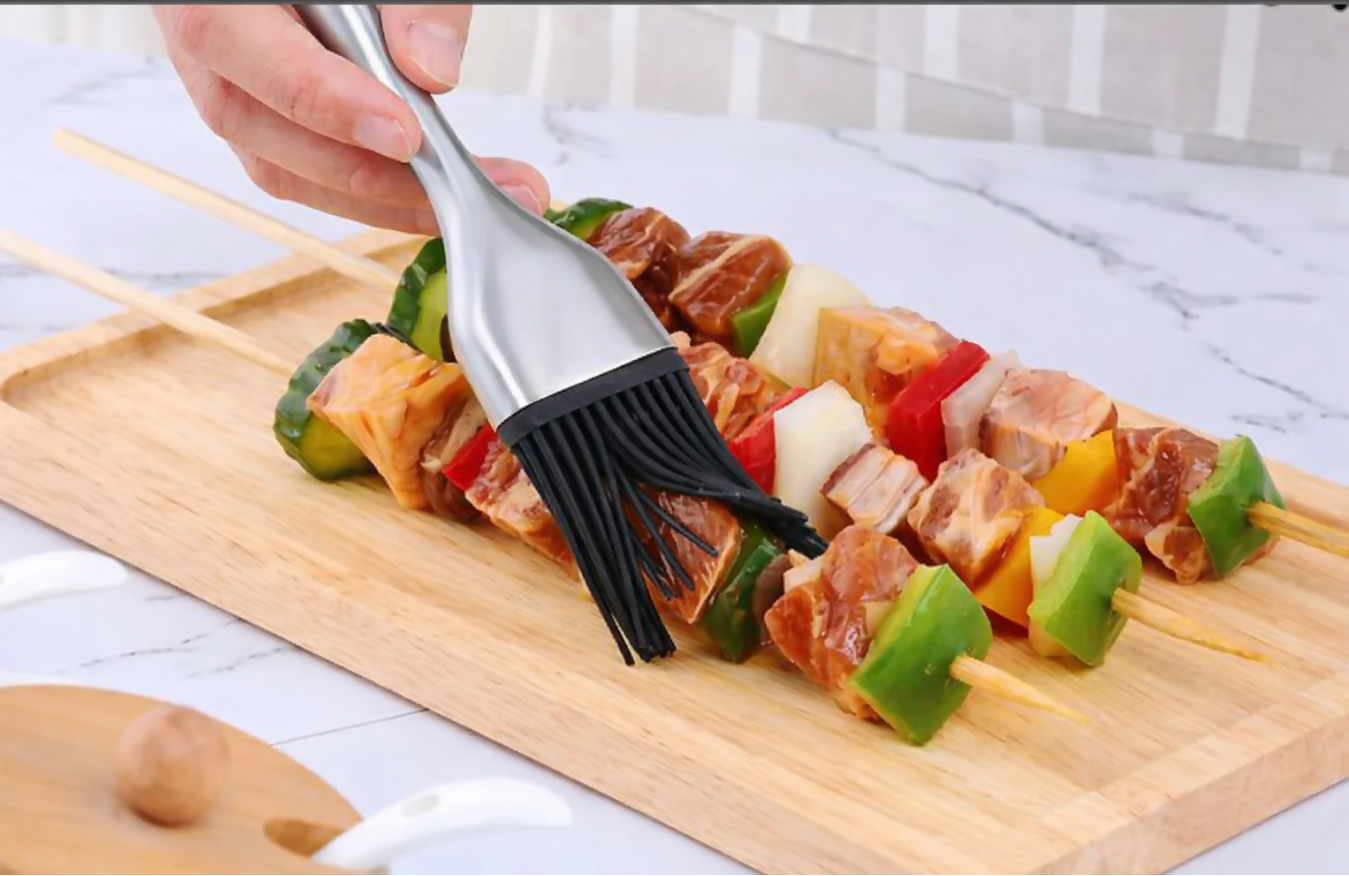 Anygleam BBQ & Baking Brush – Silver Bristles, Stainless Steel Handle