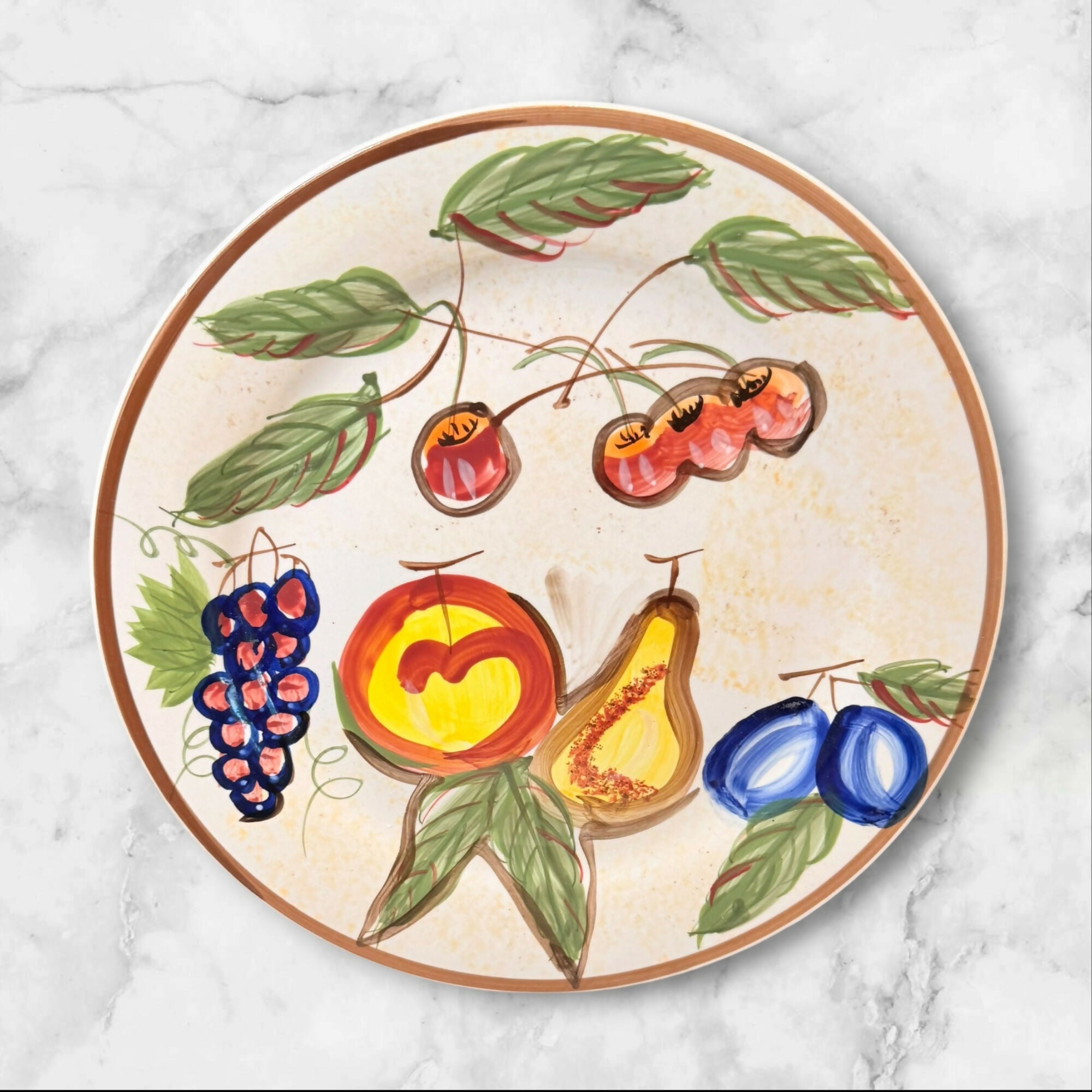Vintage Handpainted Fruit Stoneware Dinner Plates Set of 4 | Excellent