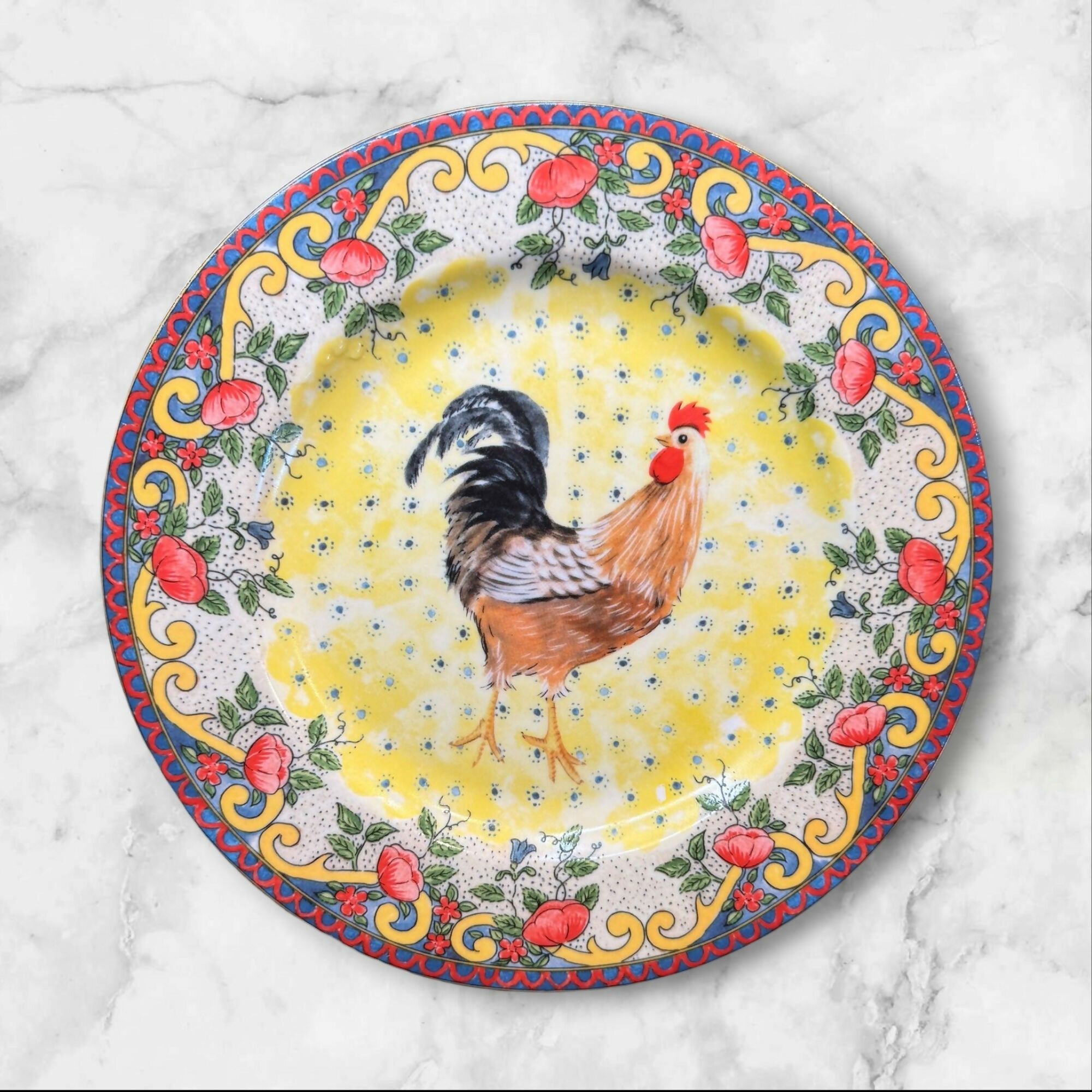 American Atelier Petite Provence Rooster Salad Plates | Set of 4 | Excellent