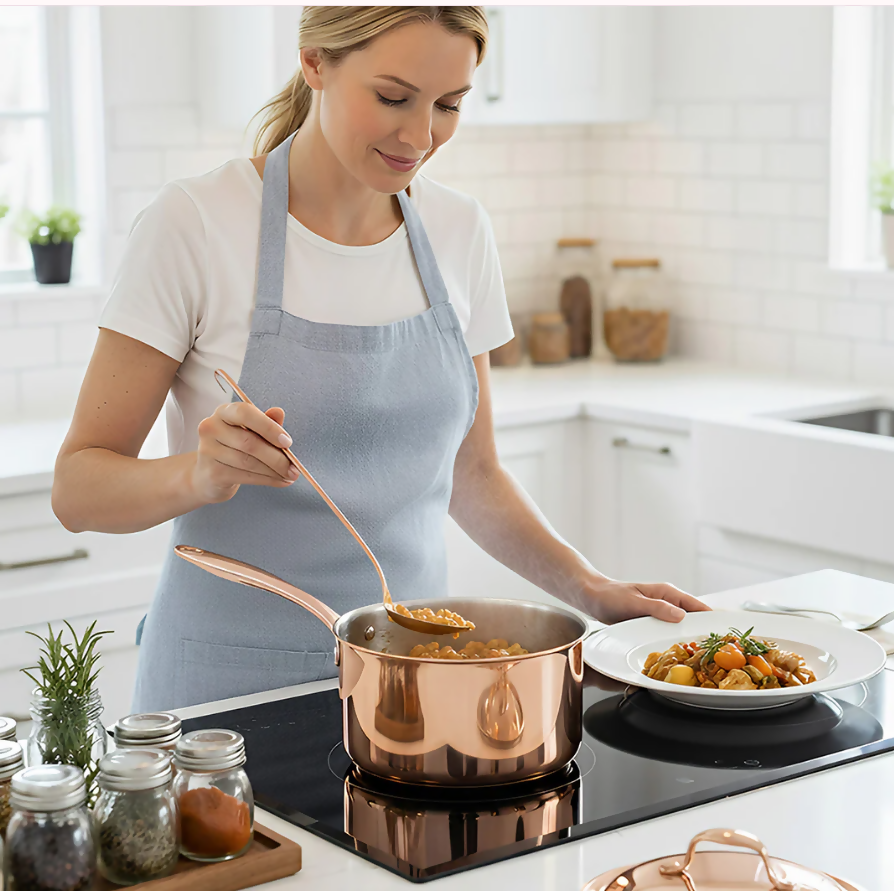 Anygleam Rosegold 304 Stainless Steel Saucepan – Small Milk & Soup Pot with Lid, Long Handle, Thickened Base, Induction Compatible Dormitory Cookware