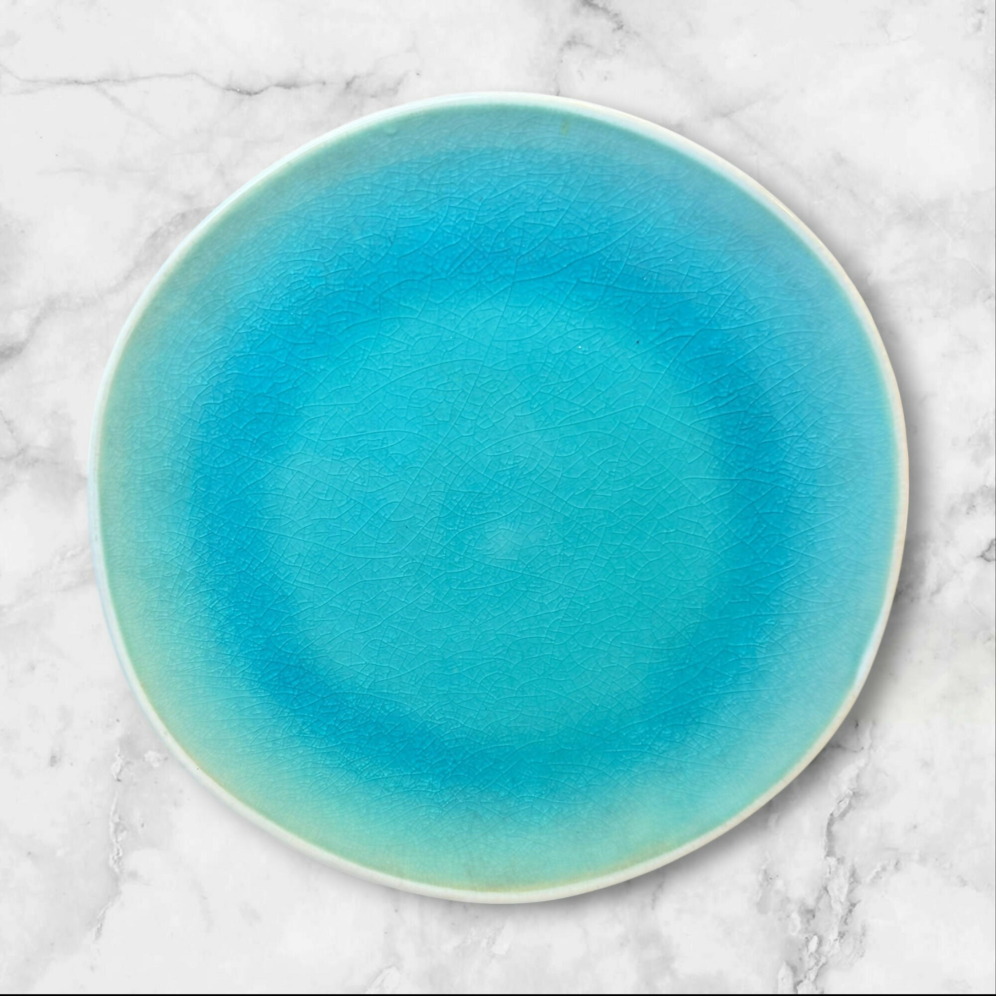 Roscher & Co Crackle Glass Turquoise Dinner & Salad Plates | Set of 8 | Good Condition