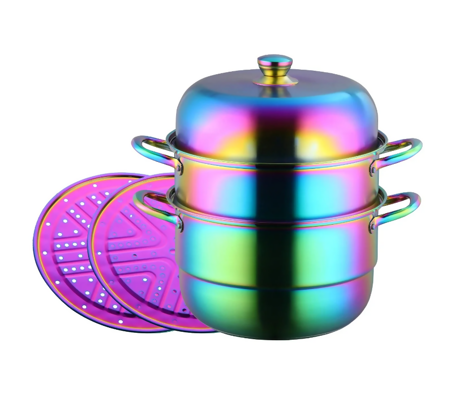 Anygleam Food Steamer Rainbow Three Layer Thick Stainless Steel Universal Cooking for Induction Cooker Gas Stove Steam Pot