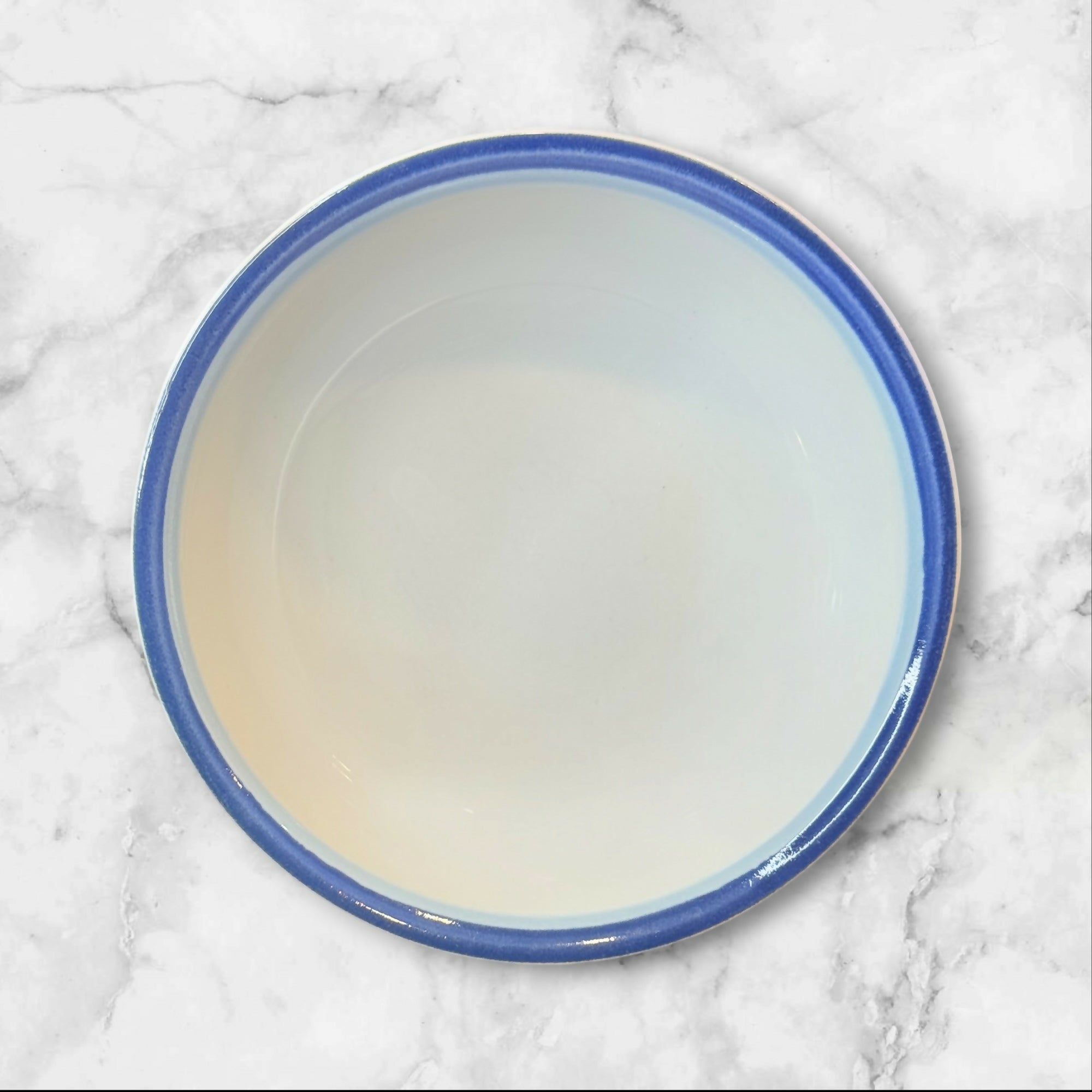 Pfaltzgraff Sky Soup Cereal Bowls Set of 3 Blue Rim Stoneware Excellent