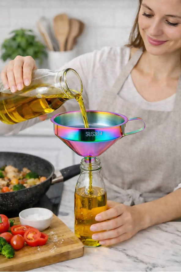 Anygleam Stainless Steel Funnel Set (2Pcs Pink Rainbow) – Wide Cone Mouth with Detachable Strainer, Kitchen Utensil for Small Jars & Canning