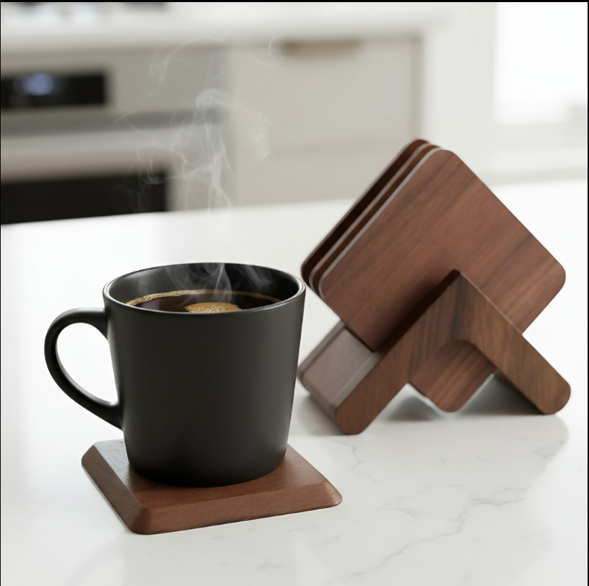Anygleam Black Walnut 6pcs Wooden Coasters Cup Kitchen Tools Accessories