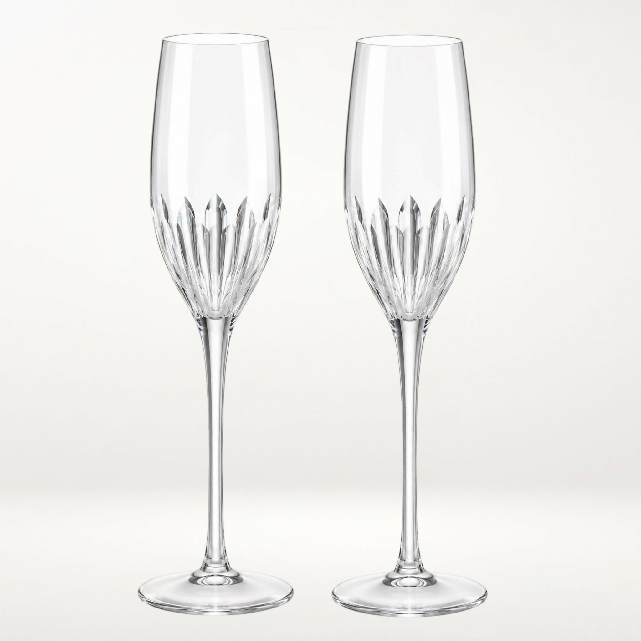 Fan Cut Blown Glass Champagne Flutes | Set of 2 | Excellent Condition