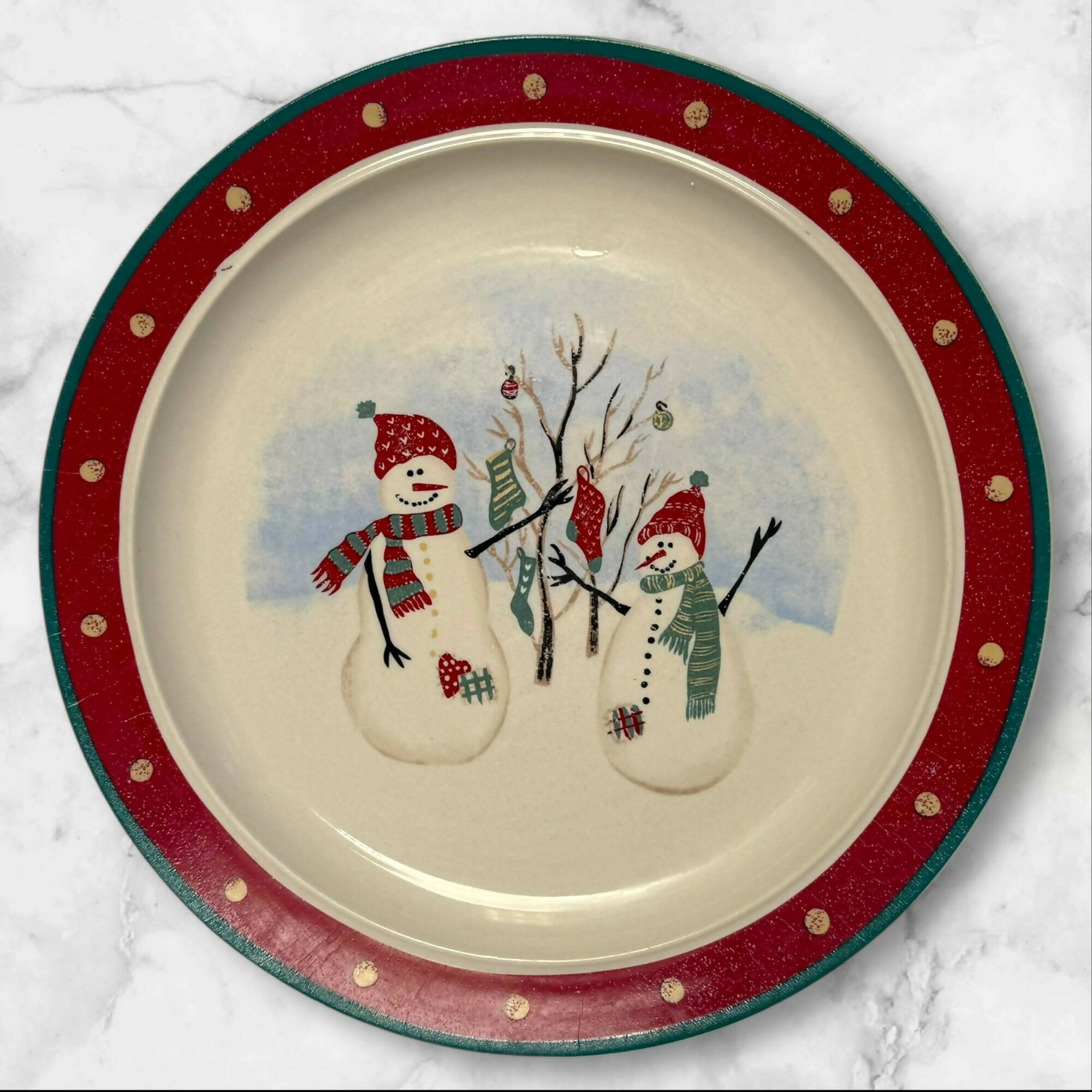 Royal Seasons Snowman Dinner Plates | Set of 4 | Holiday Stoneware | Great Condition