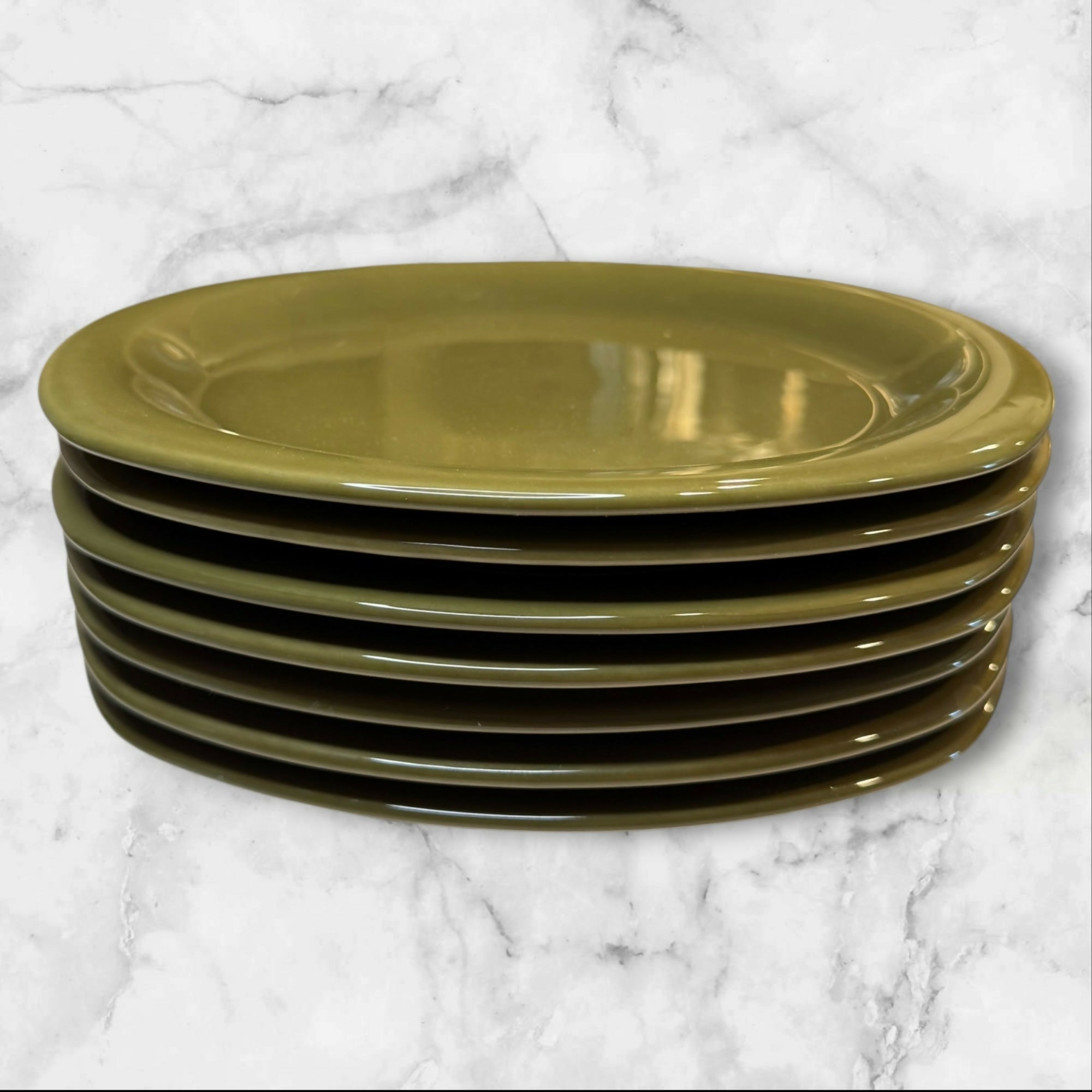 World Market Quad Olive Green Dinner Plates | Set of 6 | Good Condition