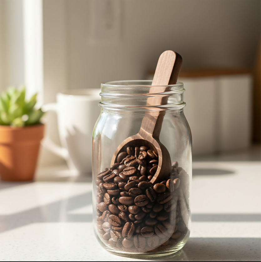 Anygleam Brown 4pcs Wooden Measuring Spoon Coffee Scoop Kitchen Tableware