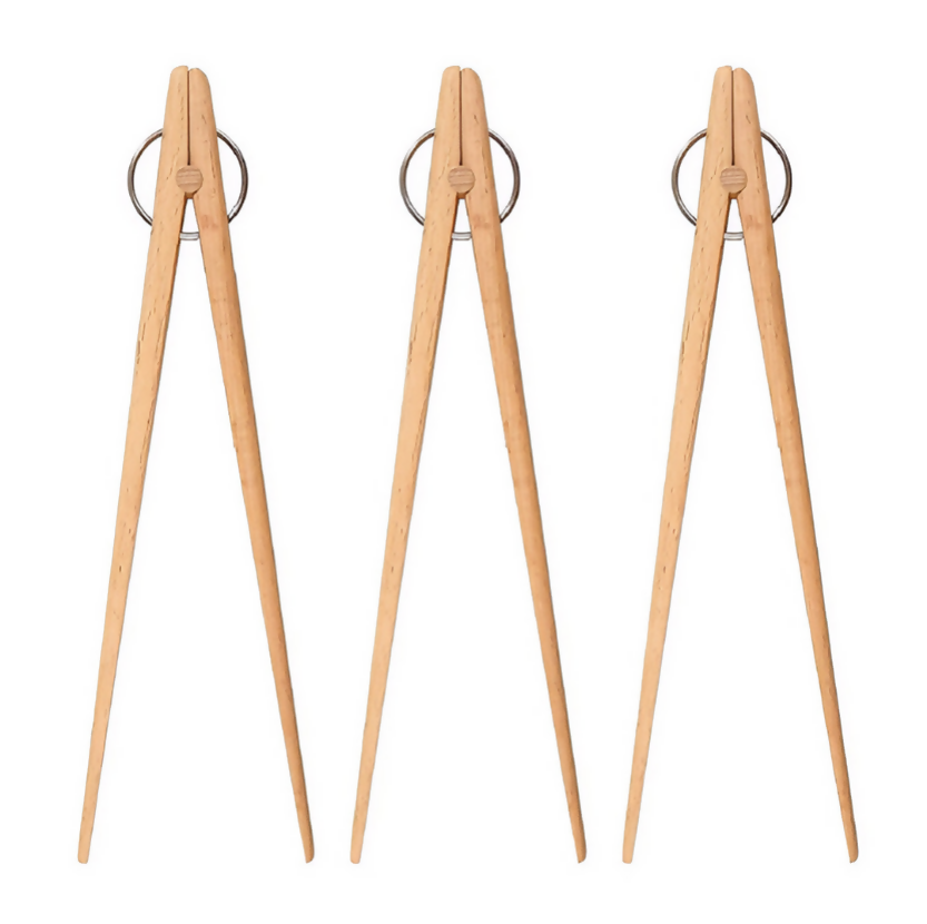 Anygleam Natural Wood 3pcs Wooden Tong Food Kitchen Tableware