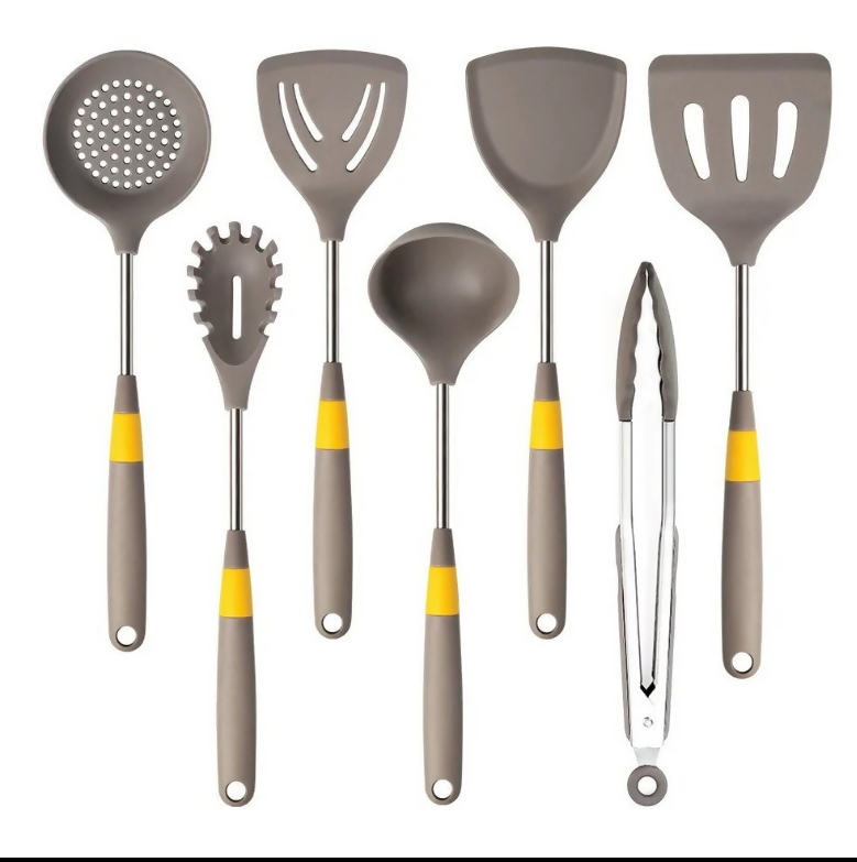 Anygleam Cooking Utensil 6 Set Khaki Heat Resistant Tools Spatula Kit with 1 Tong Kitchen Accessories Kitchenware for Nonstick Cookware