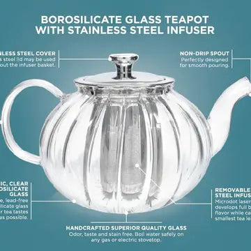 Teabloom Vienna Glass Teapot with Infuser | 37oz Elegant Design | New in Box