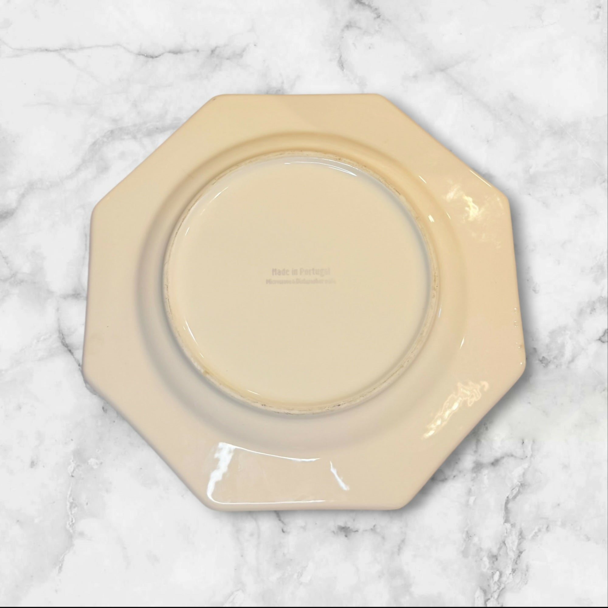 Made in Portugal Octagon Beaded Dinner Plates Ivory Cream | Set of 6 | Good Condition