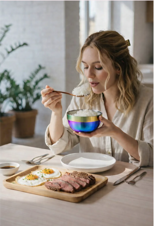 Anygleam Pink Rainbow Rice Bowls – 5Pcs Small Stainless Steel, Single-Layer Anti-Scalding Cooking Utensils