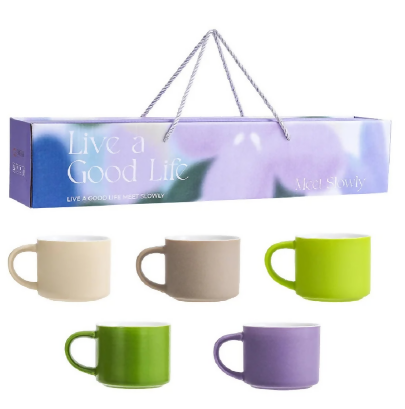 ANYGLEAM Coffee Mug Multicolor 5Pcs Set Ceramic Round Non Slip Cup Drinkware
