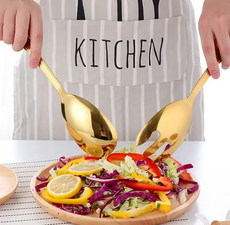 Anygleam Gold Giant Spoon & Fork Set – 2-Piece Stainless Steel
