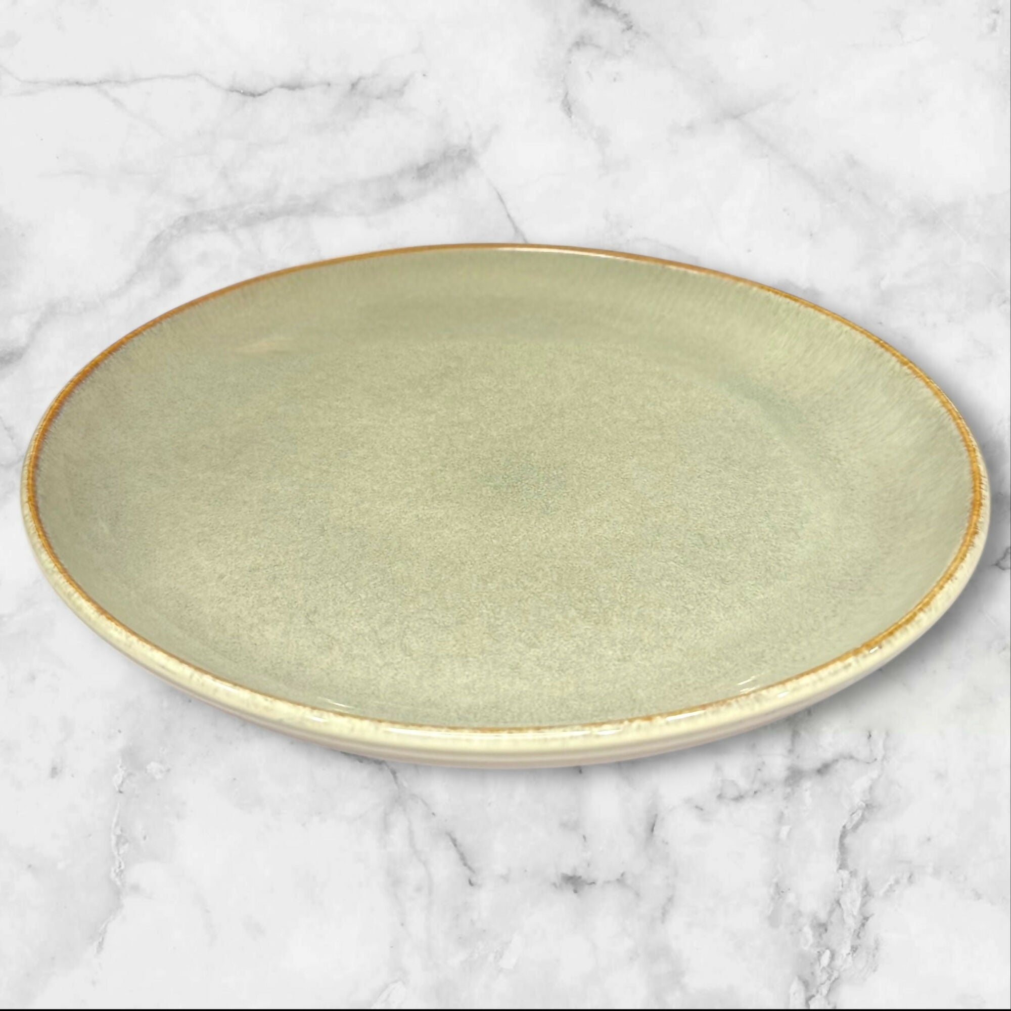 Sango Stoneware Dinner Plates 11” Green Glaze | Set of 7 | Great Condition
