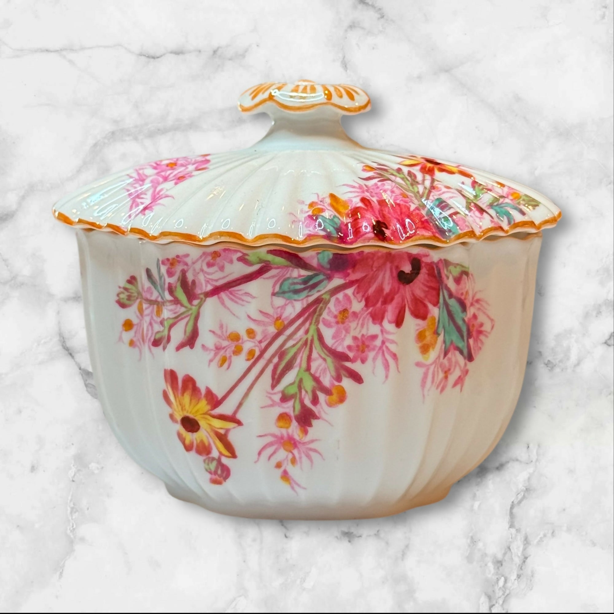 Spode Chelsea Garden Mustard Trim Sugar Bowl & Lid | Excellent