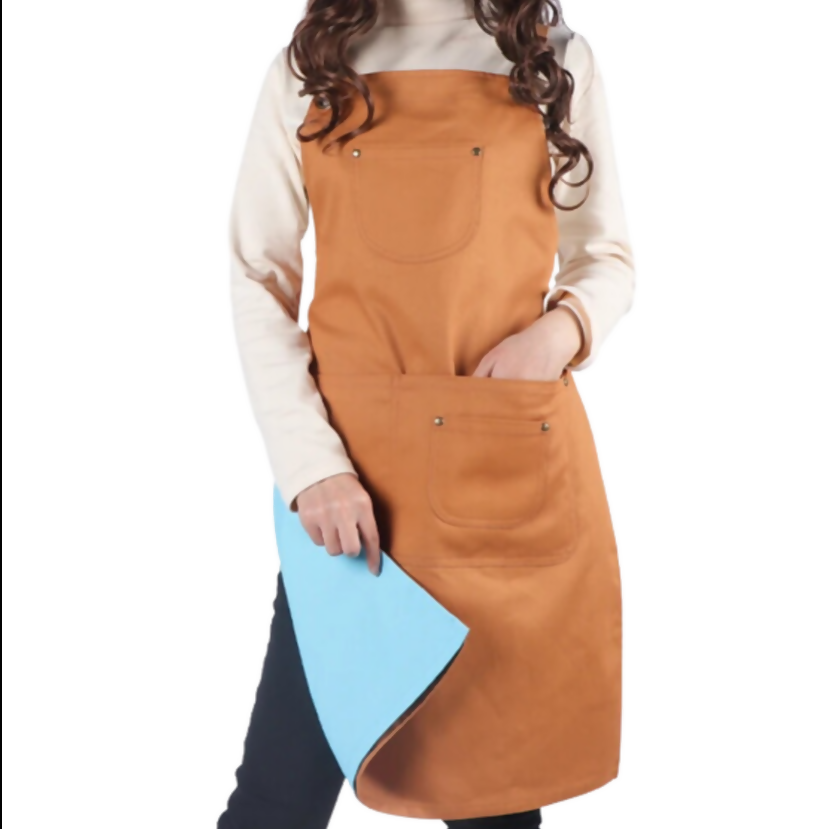 Anypron Khaki Blue Cooking Apron for Men Women Chef Cafe Workwear