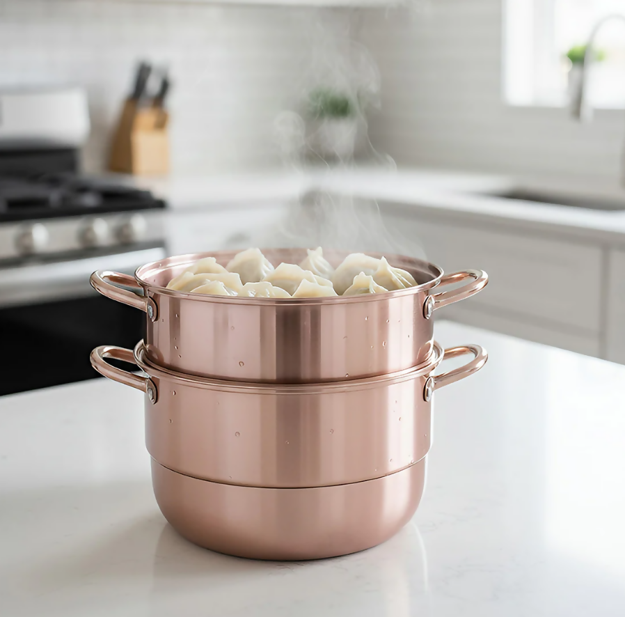 Anygleam Food Steamer Rose Gold Three Layer Thick Stainless Steel Universal Cooking for Induction Cooker Gas Stove Steam Pot