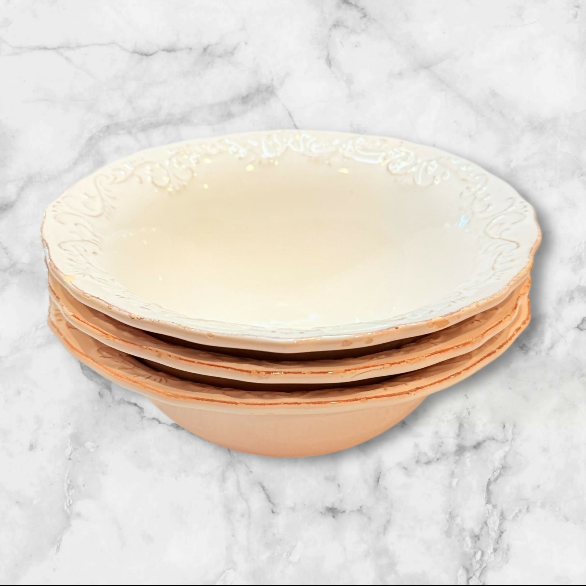 Pier 1 Antique Scroll White Soup Cereal Bowls | Set of 3 | Fair Condition