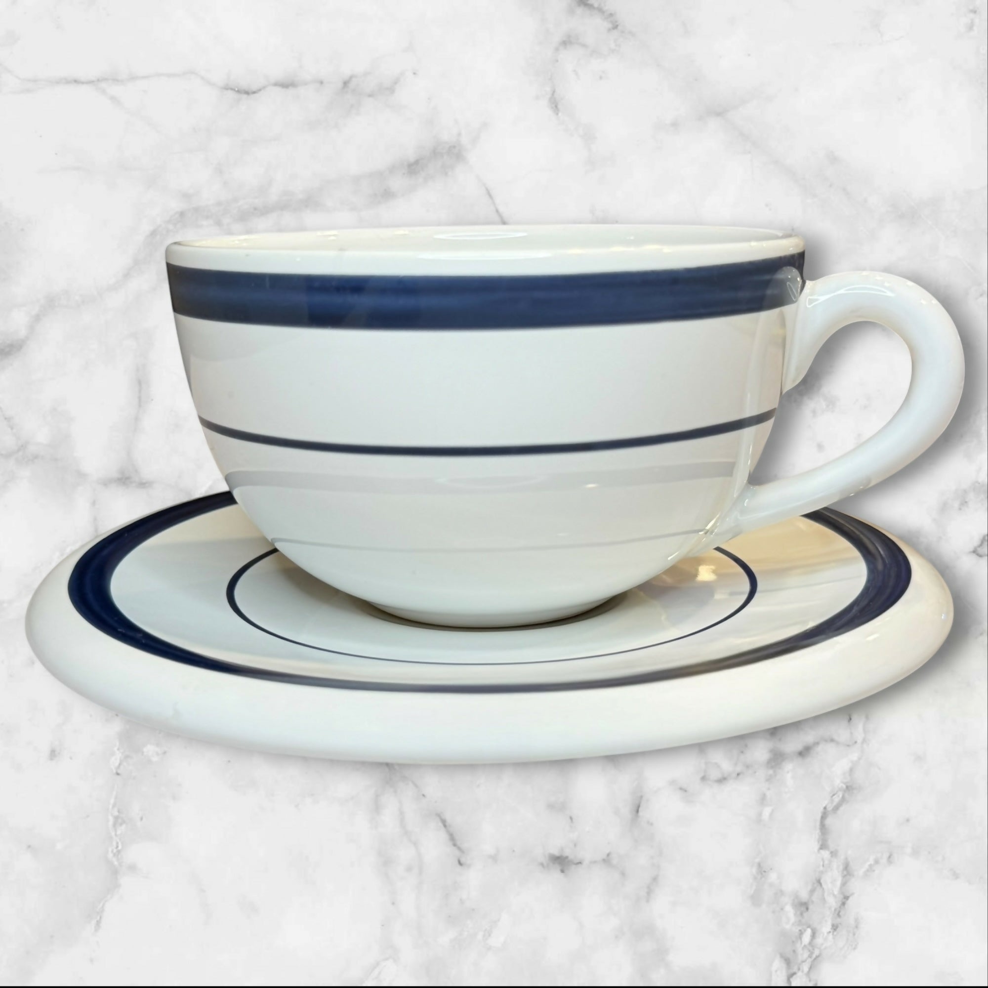 Nautica Signature Cup Saucer Set Blue Stripe | Set of 4 | Excellent Cond