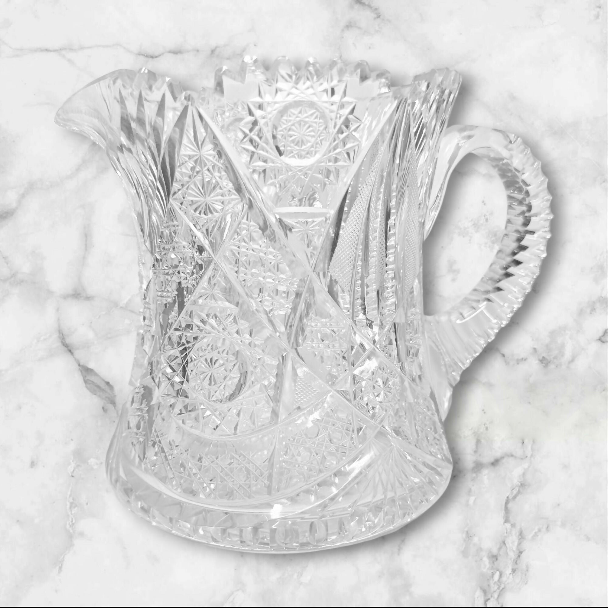 Vintage Cut Crystal Pitcher Water Jug | Brilliant Pressed Glass | Excellent