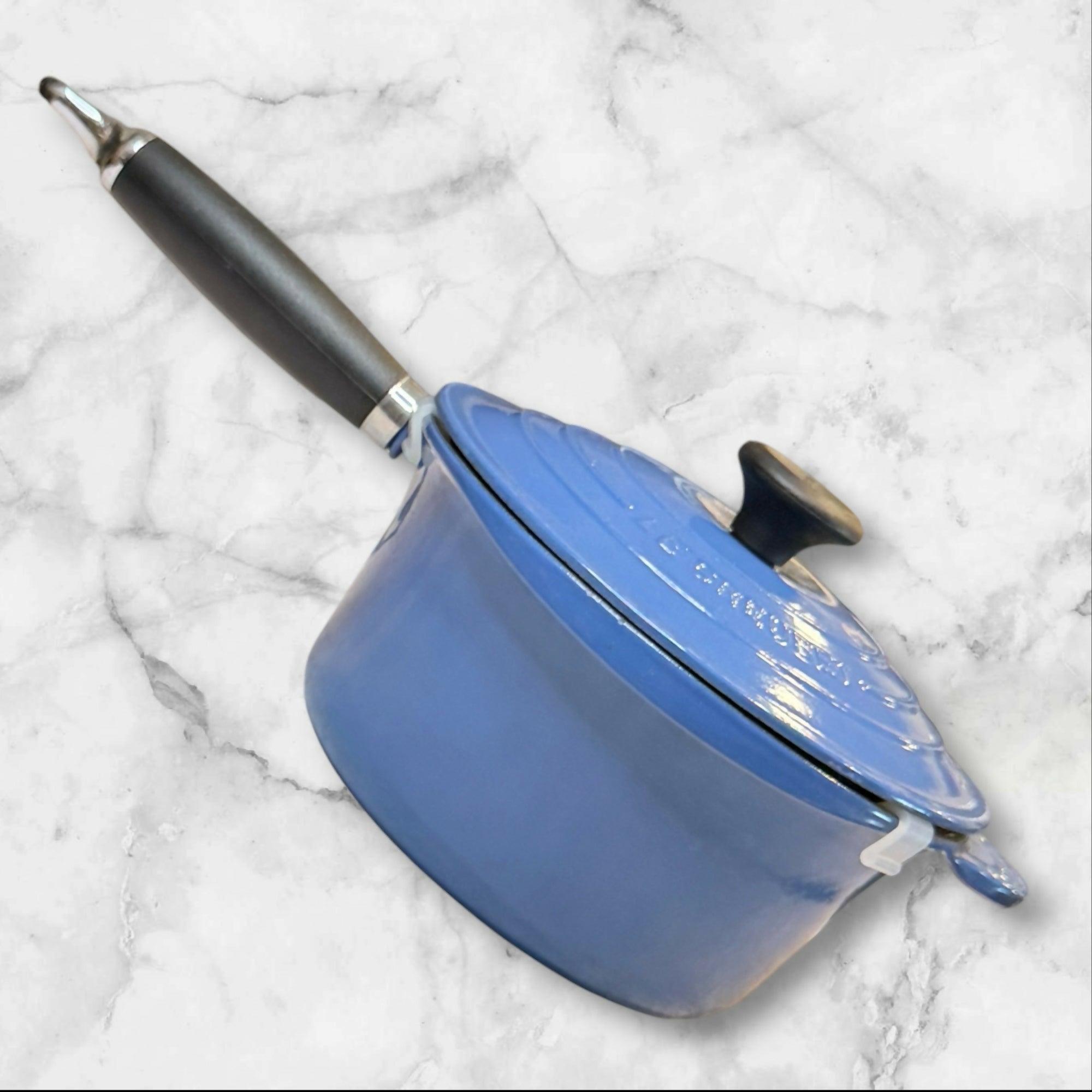 Vintage Le Creuset Blue Enameled Cast Iron Saucepan w/ Lid Excellent Condition